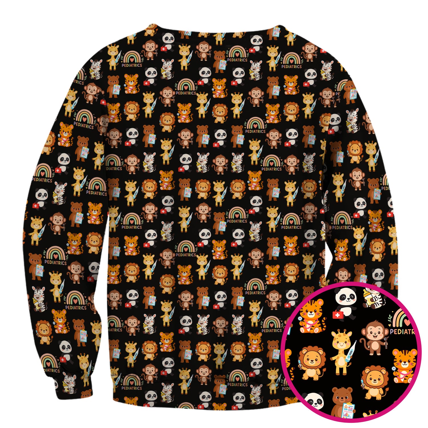 Cute Pediatric Nurse Scrub Top - Funny Zoo & Safari Animals Pattern Design - Gift for PEDS RN LPN