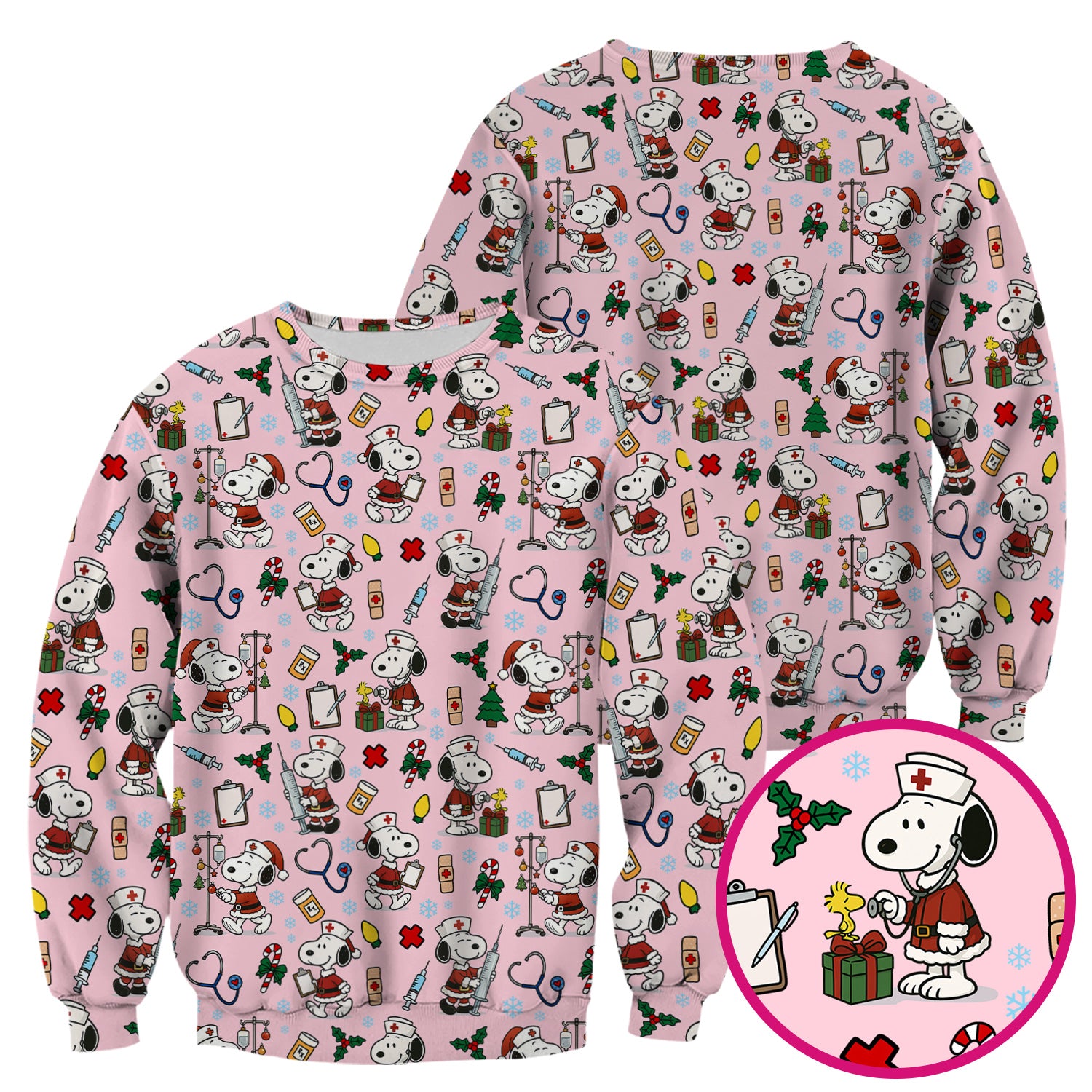 Custom Christmas Scrub Top for Nurses - Snoopy Holiday Scrub Shirt Multi Color - Cute Funny Nursing Workwear with Pockets