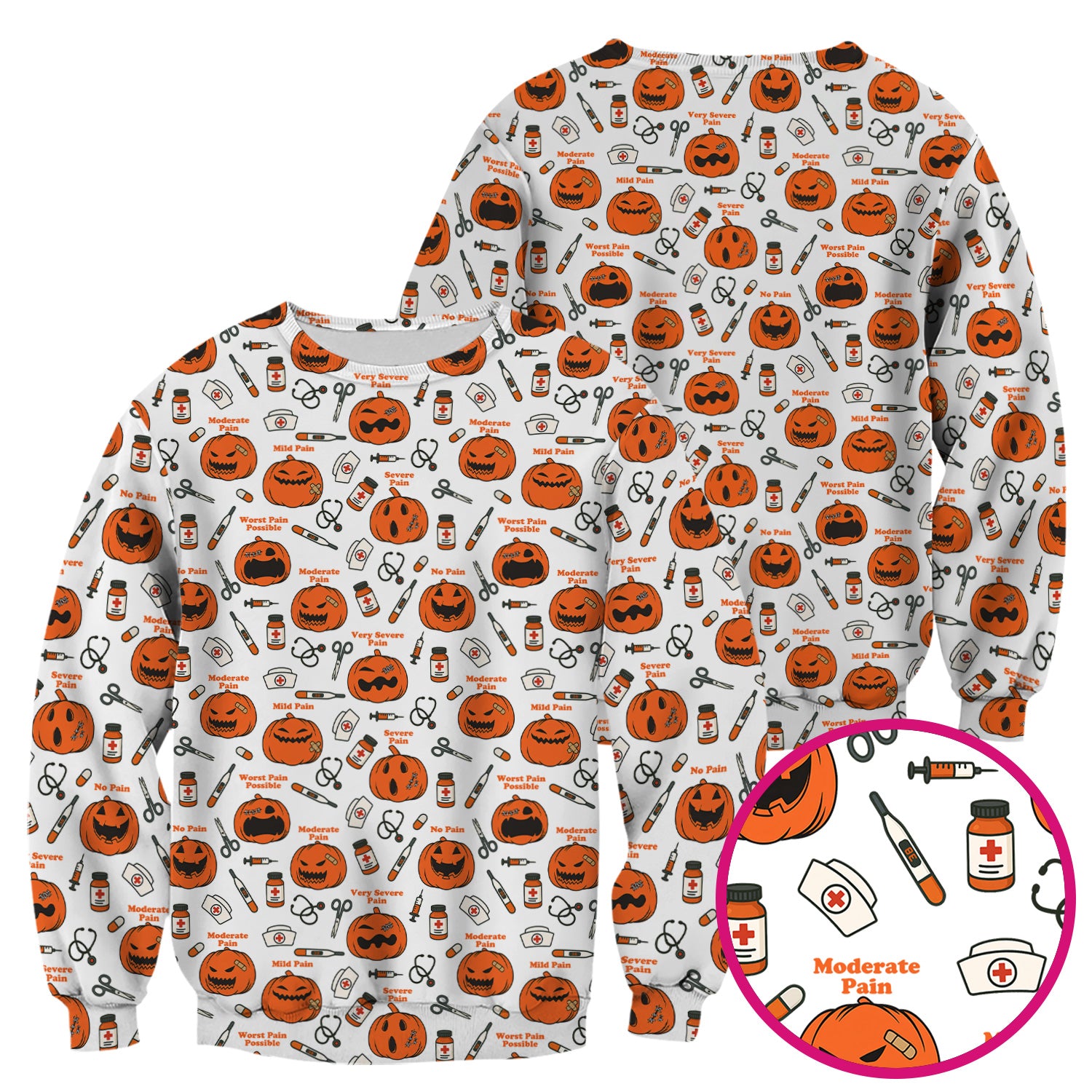 Halloween Nurse Scrub Top - Pumpkin Pain Scale Medical Shirt - Spooky Gift for RN LPN CNA