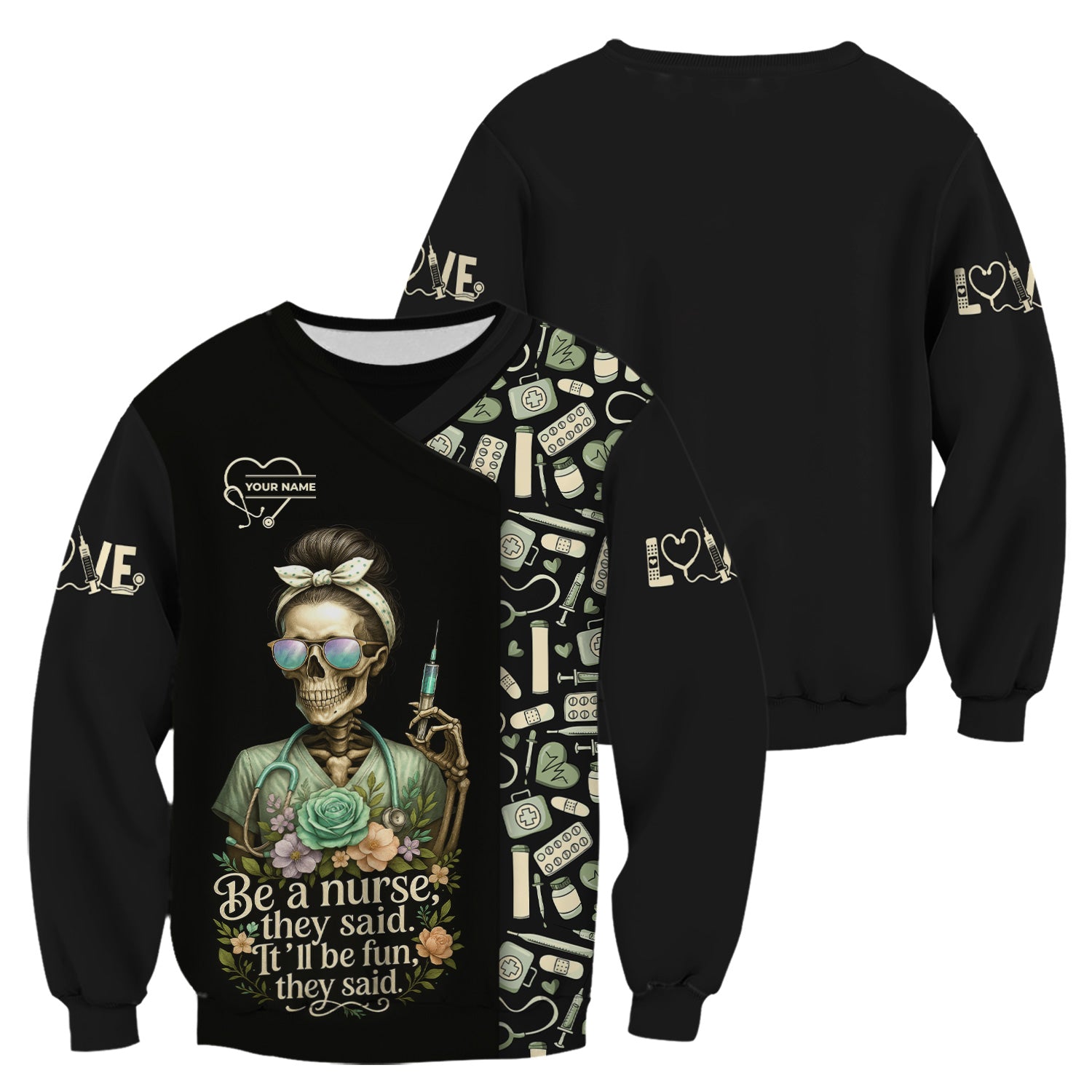 Personalized Skeleton Nurse Shirt - Messy Bun Hair & Leopard Print Graphic Tee - Gift for Women CNA & Healthcare Workers