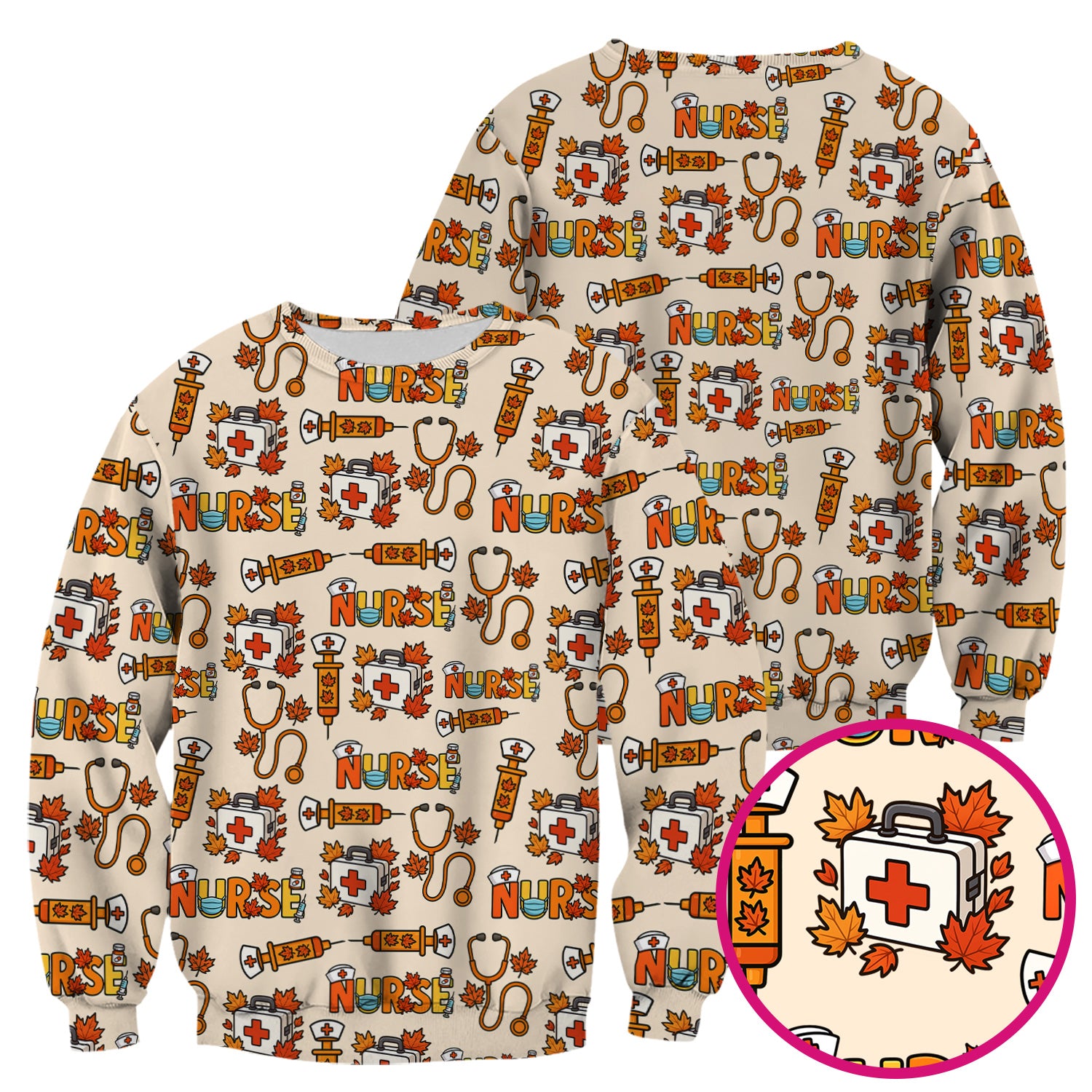 Autumn Nurse Scrub Top Multi Color - Fall Themed Nursing Shirt with Pockets - Cute Maple Leaf Medical Scrubs for Women