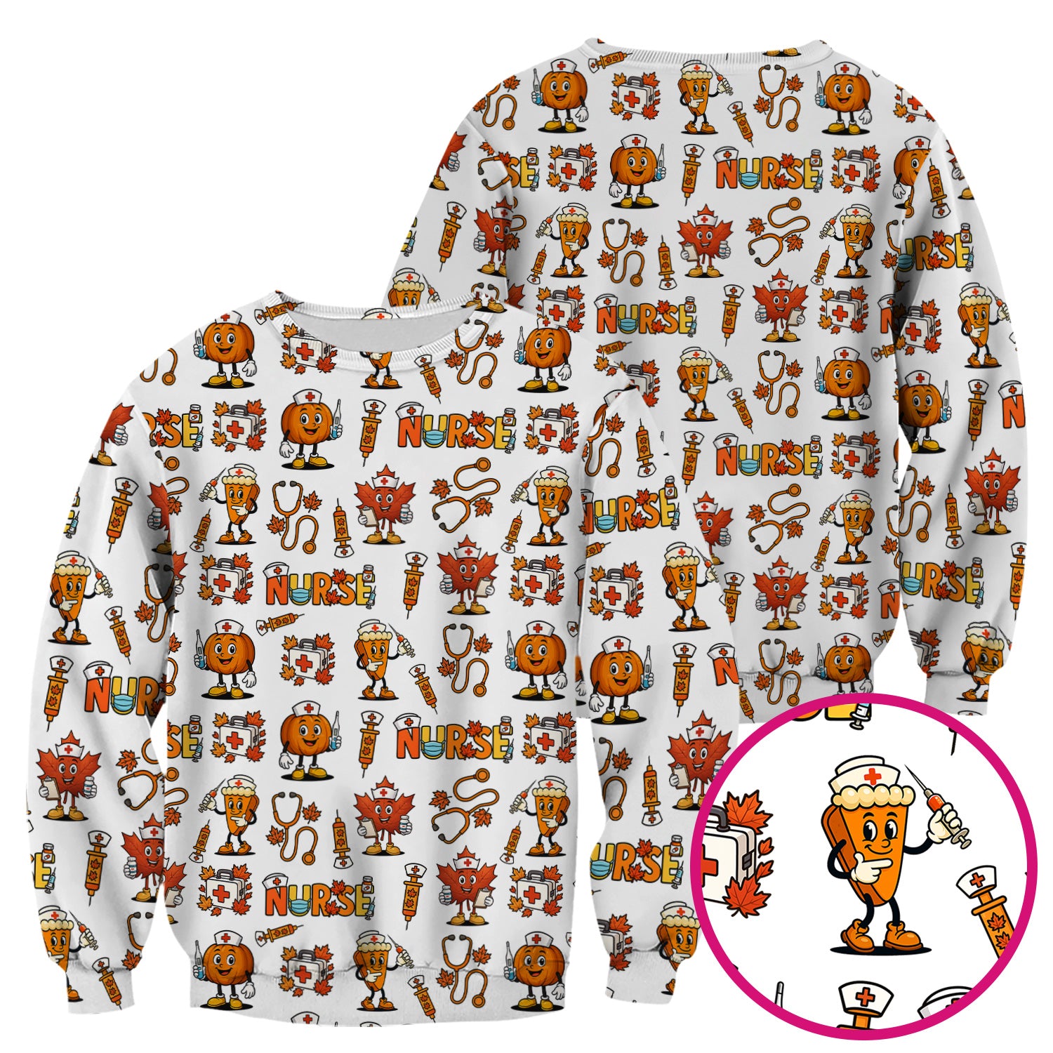 Pumpkin Nurse Scrubs Top for Women - Cute Halloween Nursing Shirt - Funny Fall Scrub Top for Nurses and Medical Workers