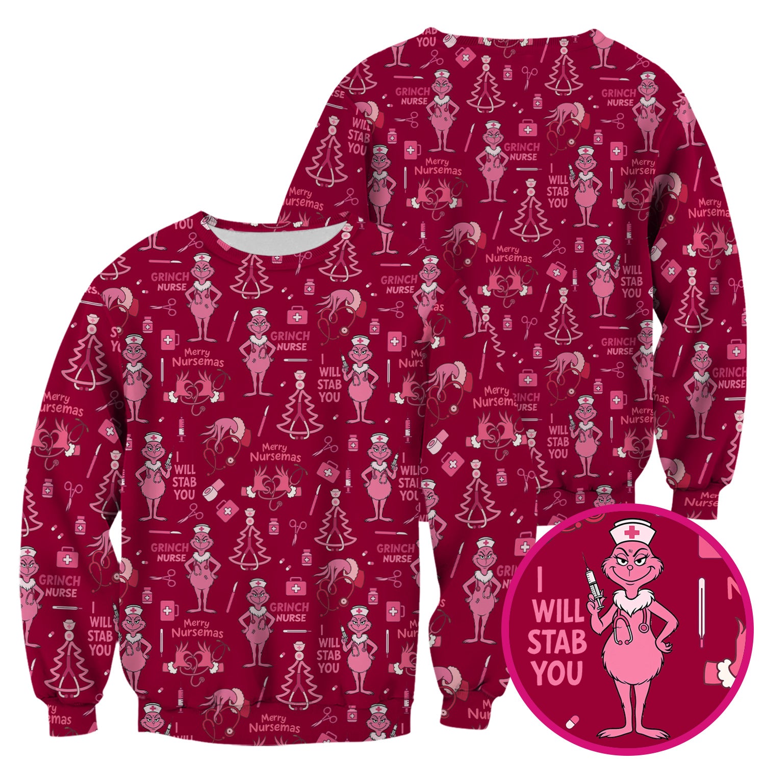Funny Grinch Nurse Scrub Top - Merry Nursemas Shirt for Women - Multiple Color Options RN LPN CNA Gift