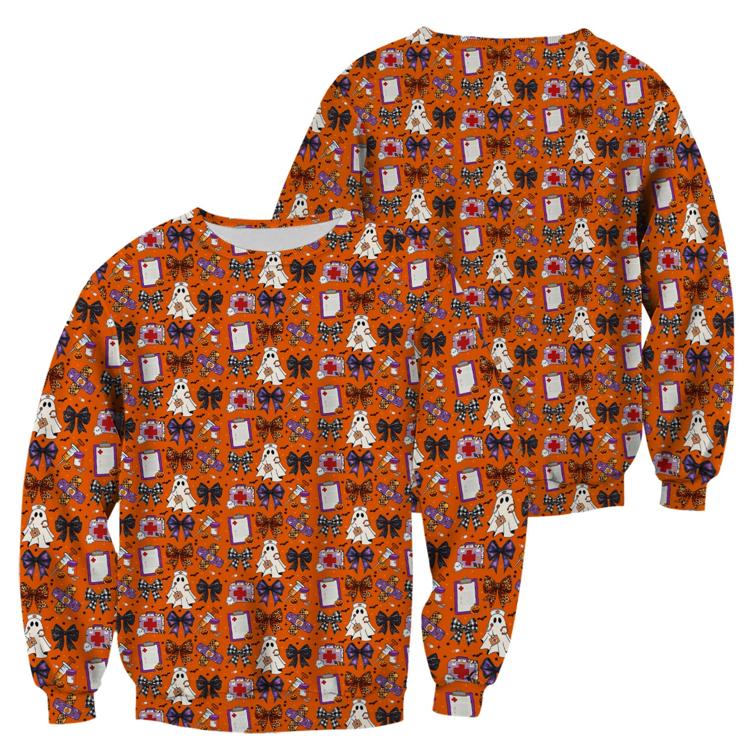 Cute Halloween Shirt for Nurses - Spooky Ghost Pumpkin & Medical Icons Graphic Tee - Gift for RN LPN CNA