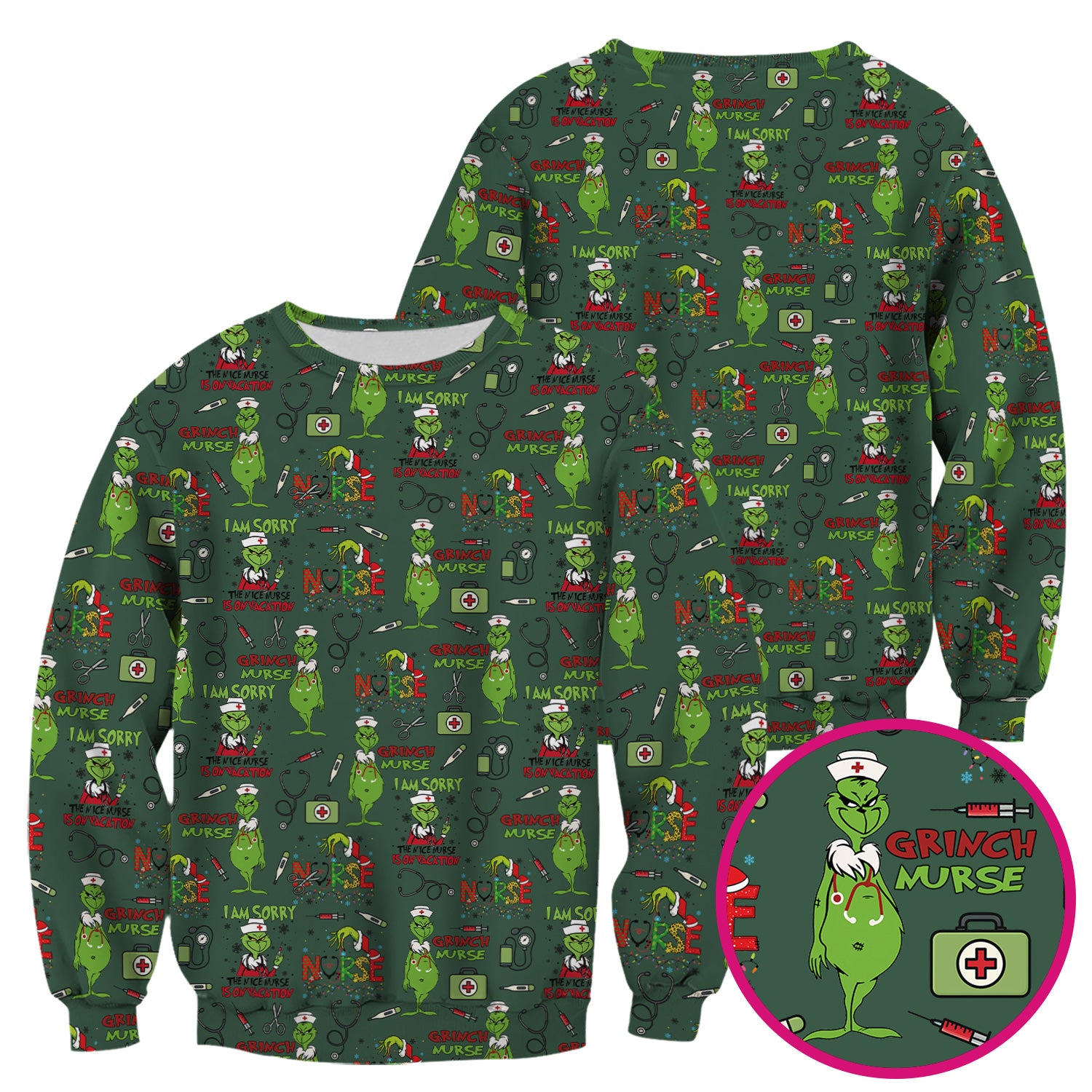 Personalized Funny Grinch Nurse Scrub Top - Christmas Medical Uniform for Nurse - Holiday RN LPN CNA Gift