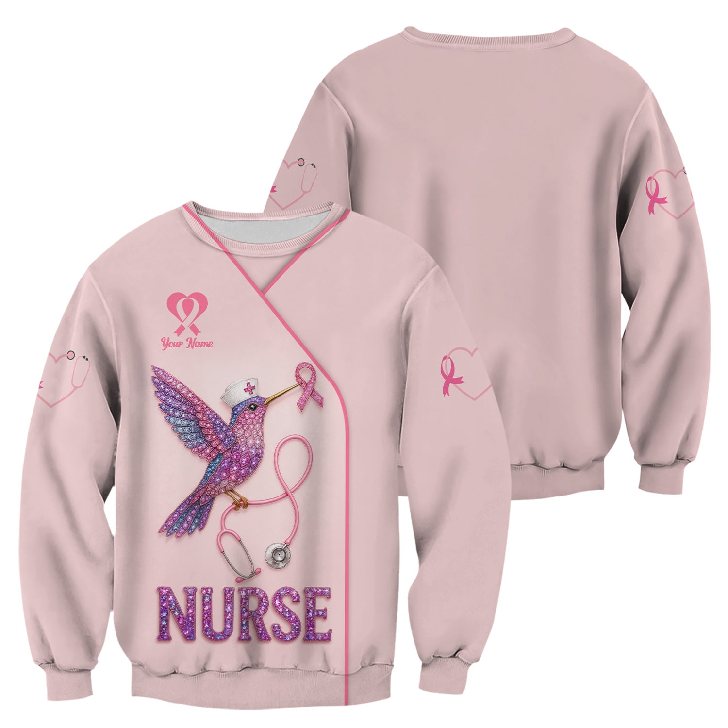 Custom Hummingbird Nurse Shirt - Breast Cancer Awareness Ribbon Graphic Tee - Gift for RN LPN CNA