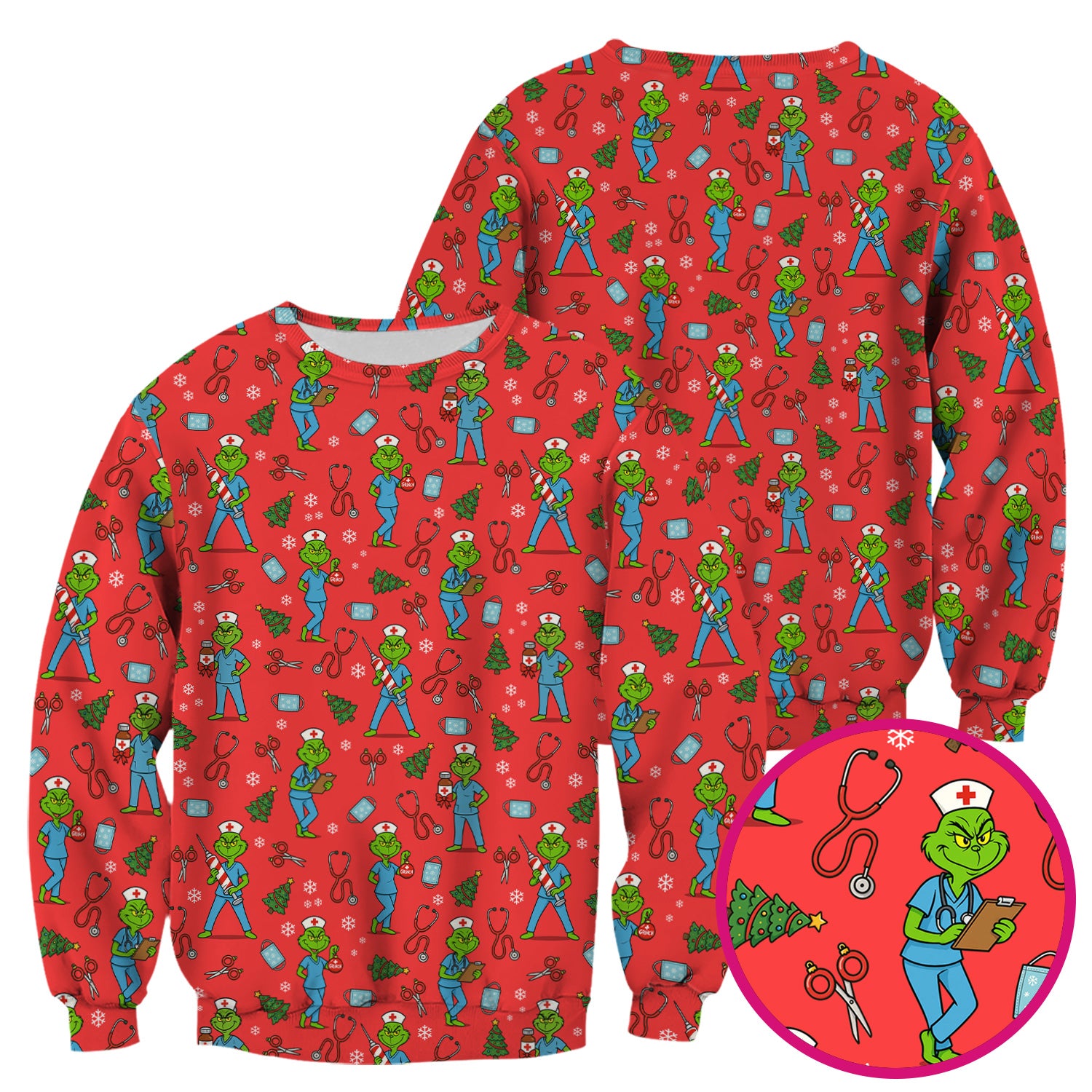 Christmas Grinch Nurse Scrub Top - Funny Holiday Medical Uniform for Women - RN LPN CNA Gift