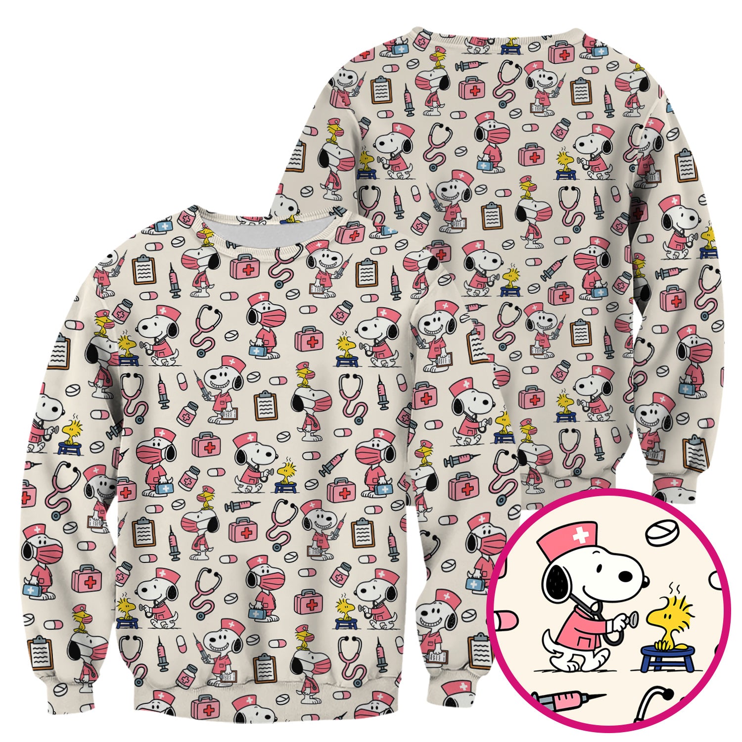 Snoopy Nurse Scrub Top for Women - Custom Medical Scrub Shirt Multi Colors - Cute Cartoon Nursing Work Shirt with Pockets
