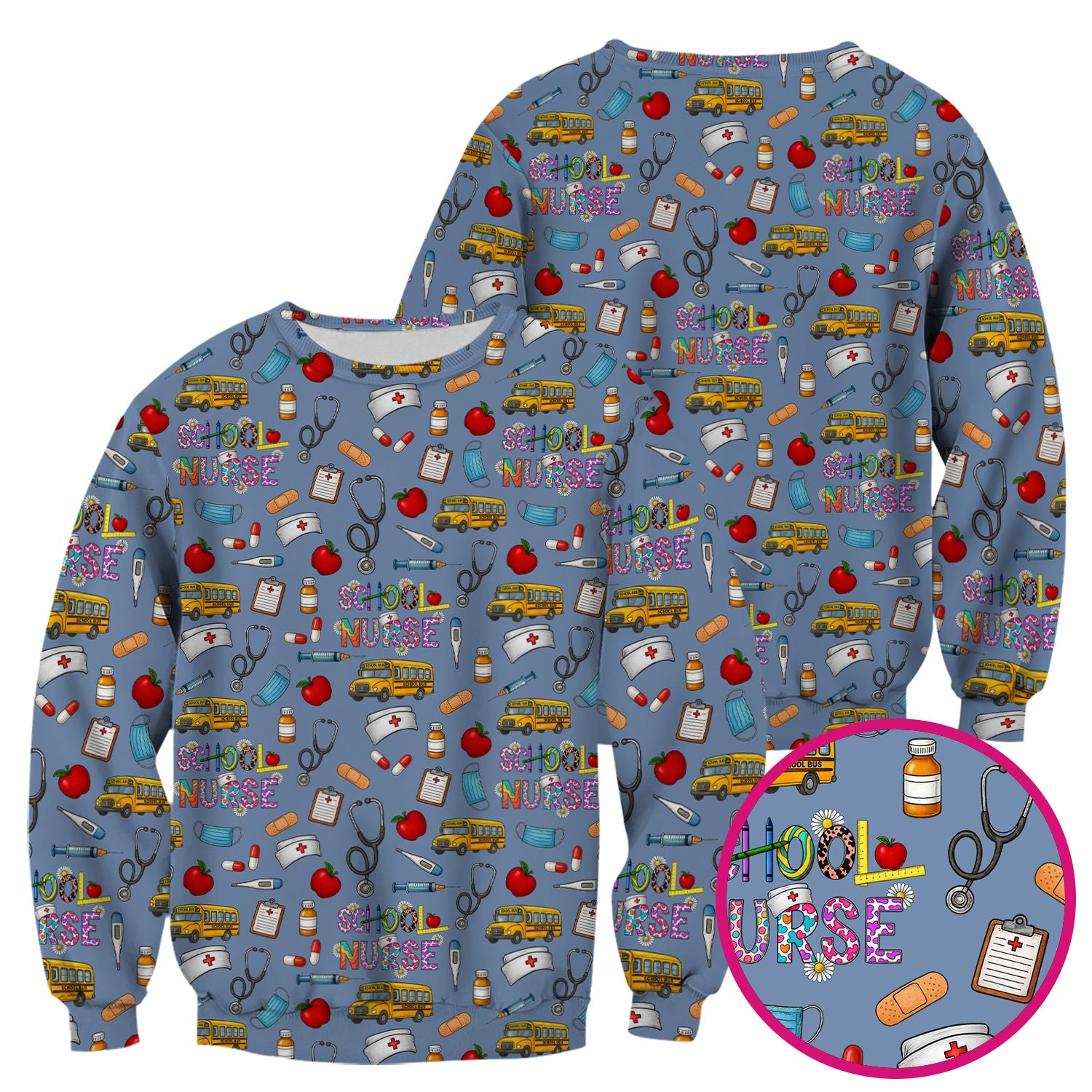 Funny School Nurse Life Scrub - School Nurse Quote & Cute Medical Icons Graphic - Gift for Women RN LPN