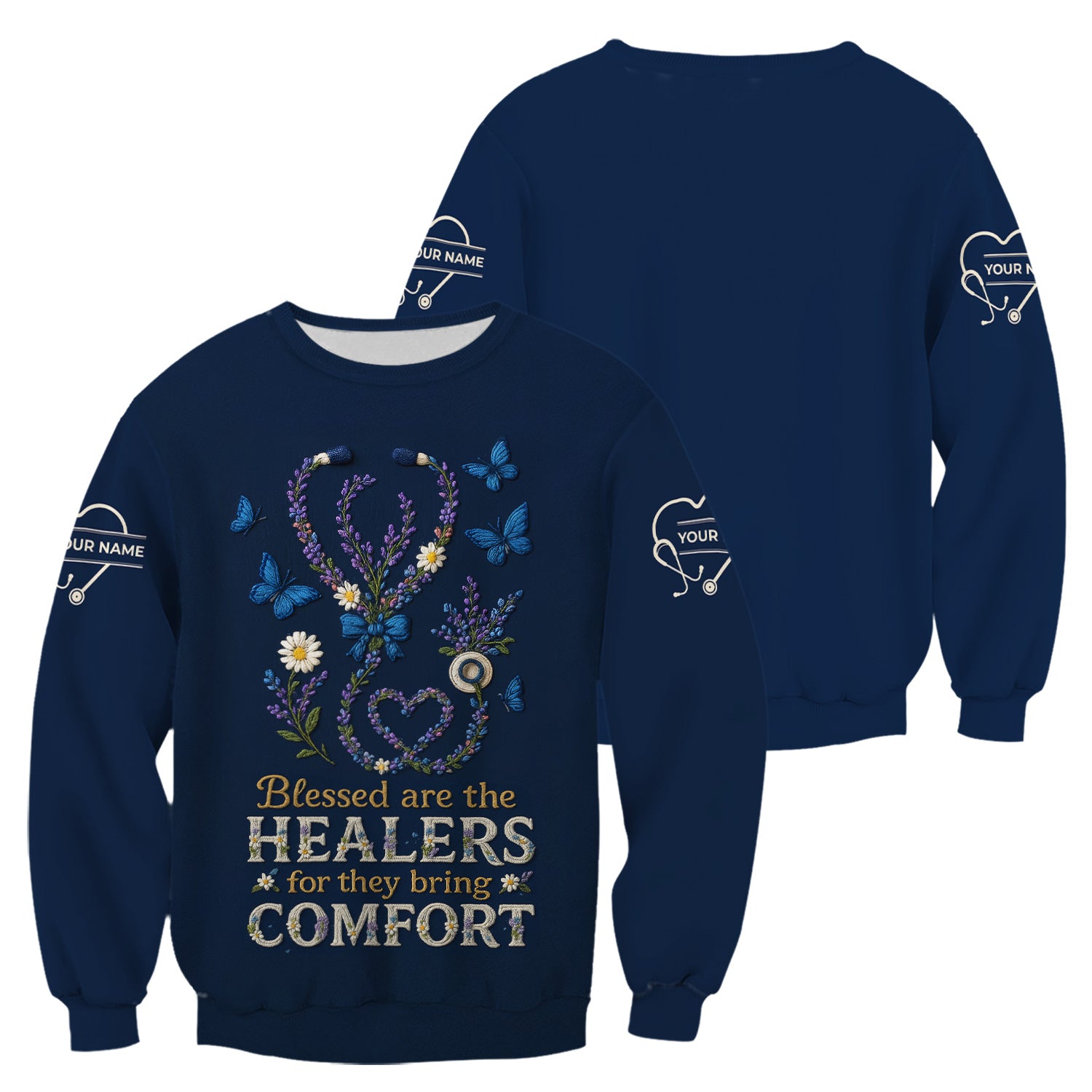 Blessed Are the Healers Nurse T-Shirt - Floral Stethoscope Shirt for Nurses - Inspirational Comfort Workwear Gift Tee