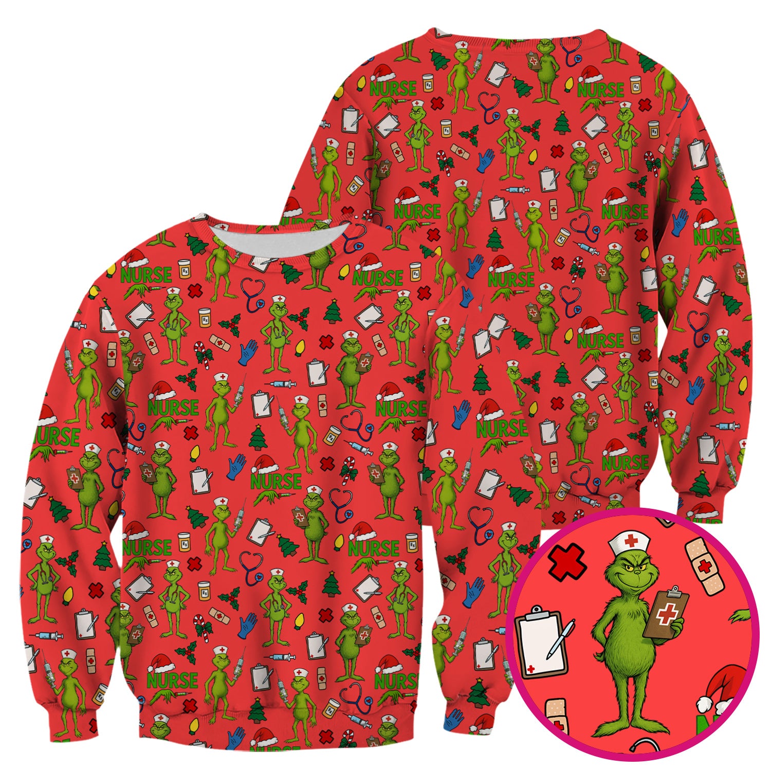 Funny Grinch Nurse Scrub Top - Christmas Holiday Medical Shirt - Multiple Color Options CNA RN LPN Gift
