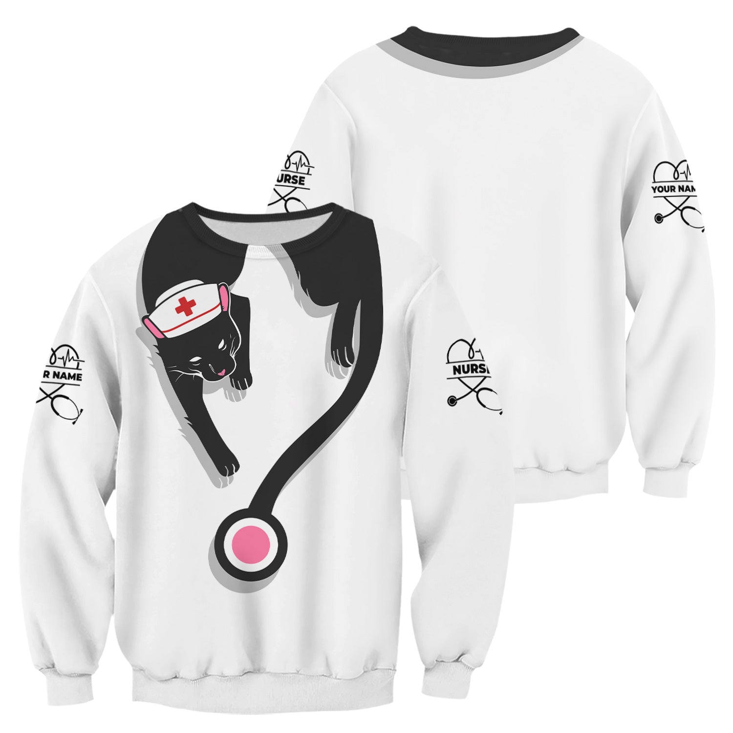 Custom Black Cat Nurse Scrub Top - Funny Cat Lover Scrubs for Women - Gift for RN LPN CNA