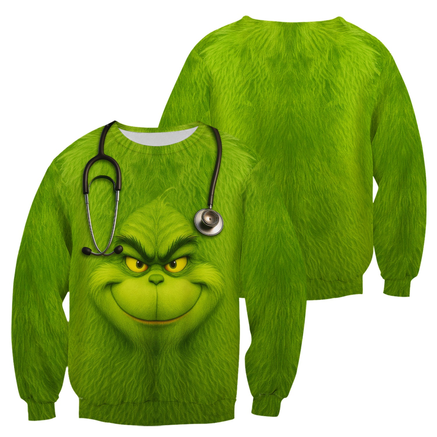 Funny Grinch Nurse Scrub Top - Green Nurse Shirt with Stethoscope Christmas Outfit - Gift for RN CNA LPN
