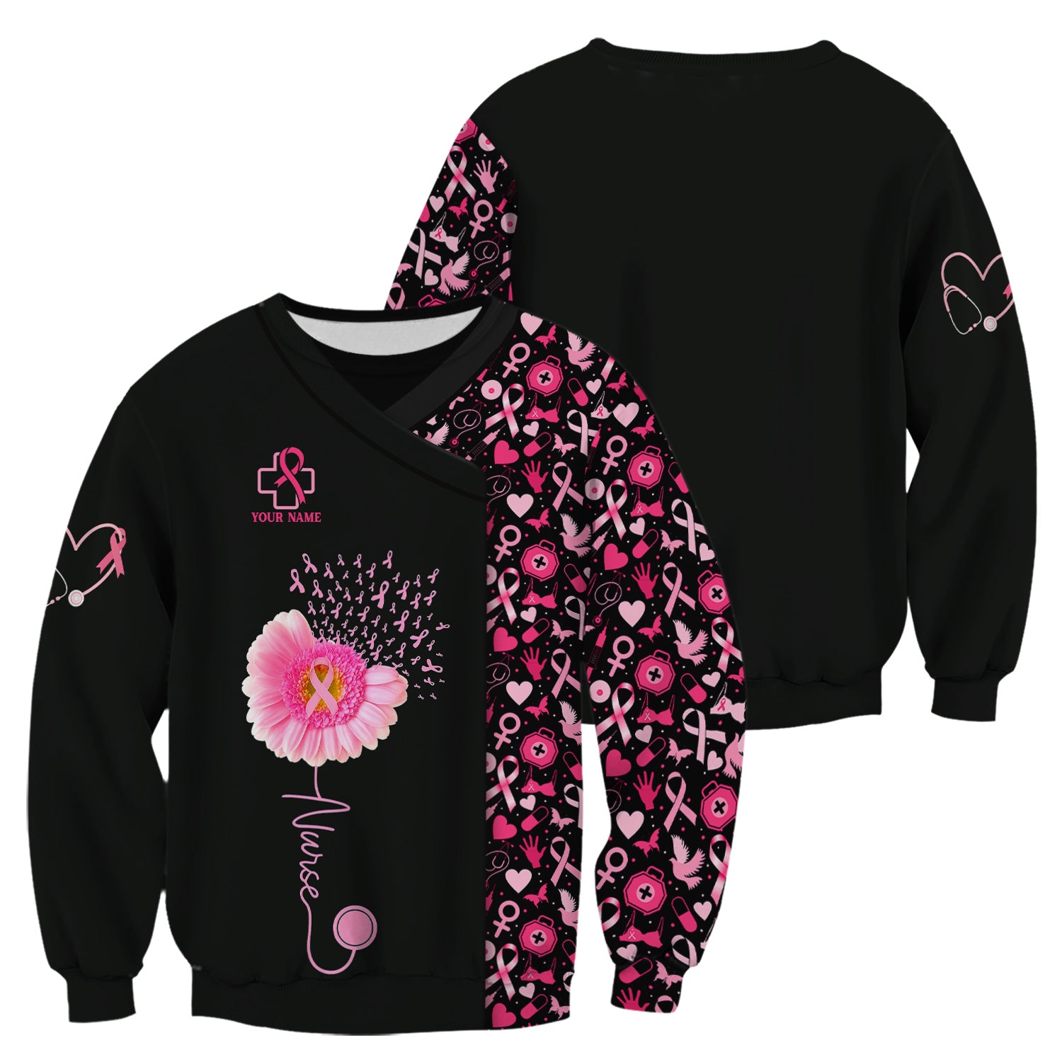 Custom Nurse Breast Cancer Awareness Shirt - Pink Gerbera Daisy & Ribbon Graphic Tee - Gift for Women RN LPN