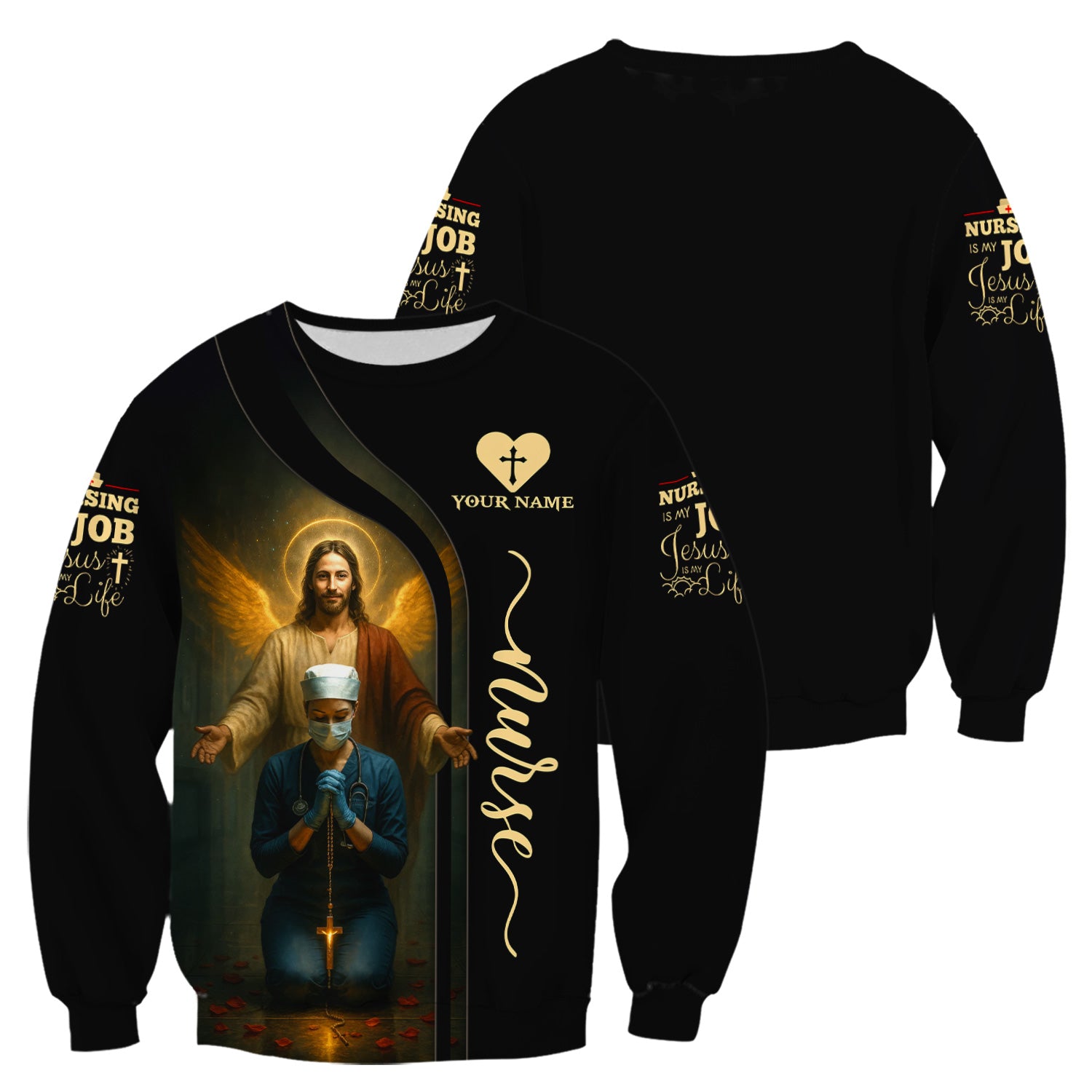 Custom Faith Nurse Scrub - Jesus Watching Over Praying Nurse Graphic Design - RN LPN CNA Healthcare Workers Gift