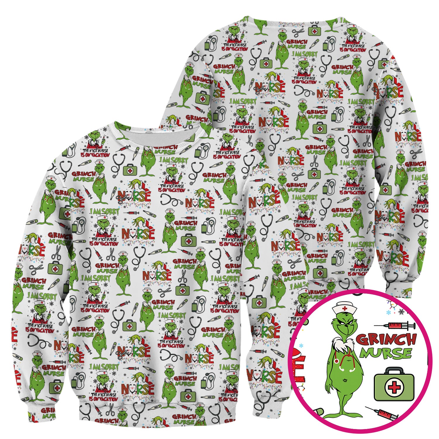 Grinch Nurse Scrub Top - Christmas Medical Uniform - Holiday Healthcare RN LPN CNA Gift
