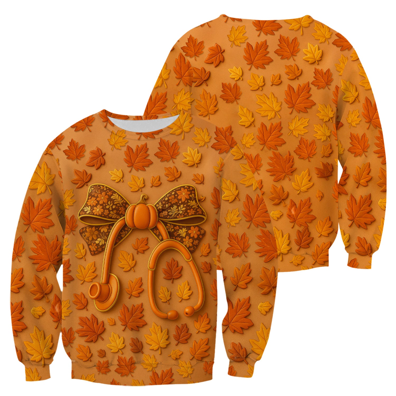 Autumn Pumpkin Nurse Shirt - Fall Leaves Stethoscope Medical Tee - CNA RN LPN Healthcare Worker Gift