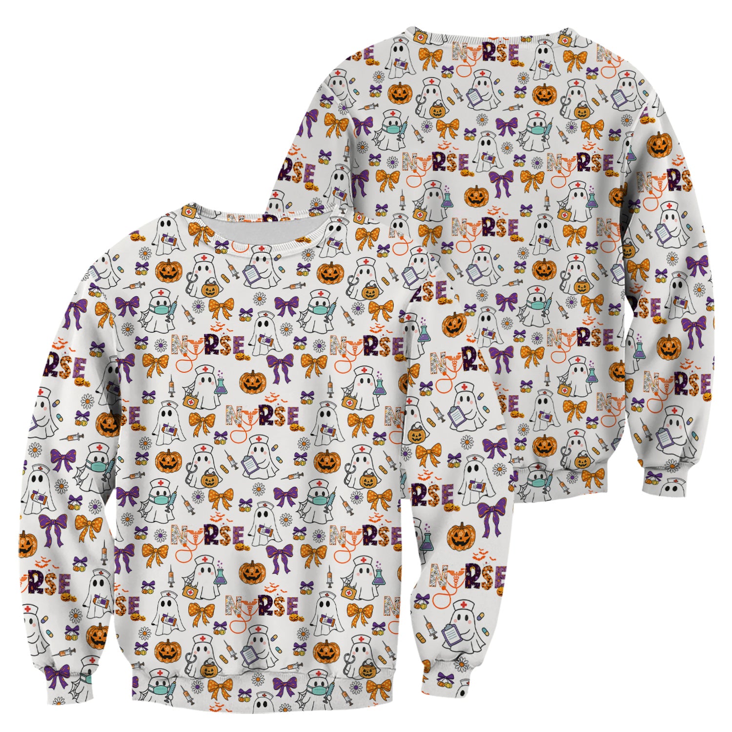 Halloween Nurse Shirt for Women - Cute Ghost Pumpkin Medical Graphic Tee - Gift for RN LPN CNA