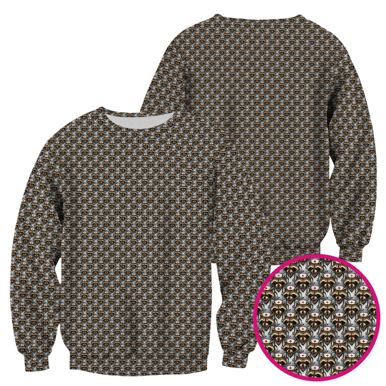 Quirky Raccoon Nurse Shirt - Repeating Angry Animal Pattern Graphic Tee - Gift for Women RN, LPN, CNA