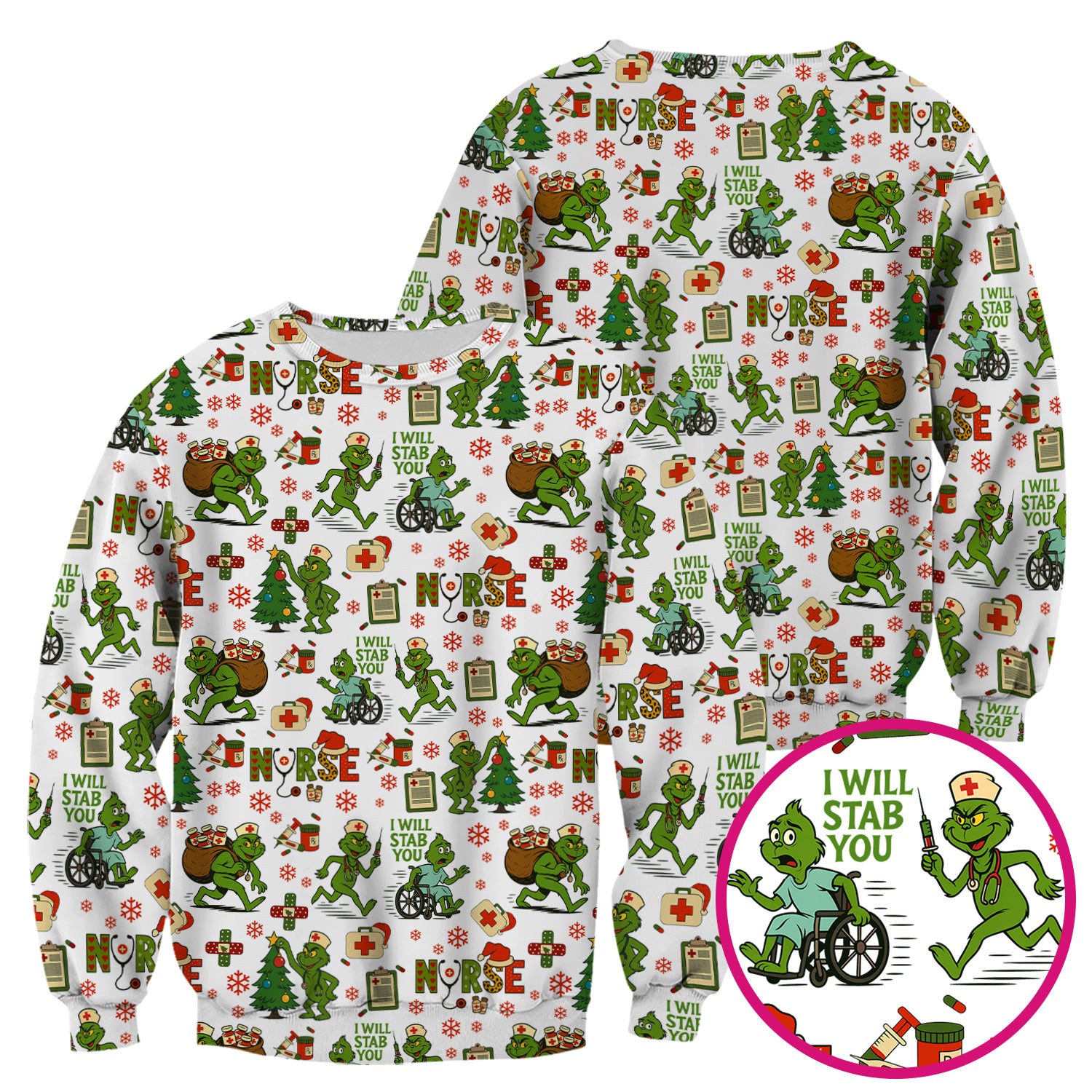 Christmas Nurse Scrub Shirt - Funny Grinch Scrub Top for Women Multi Color - Holiday Nursing Work Shirt with Pockets