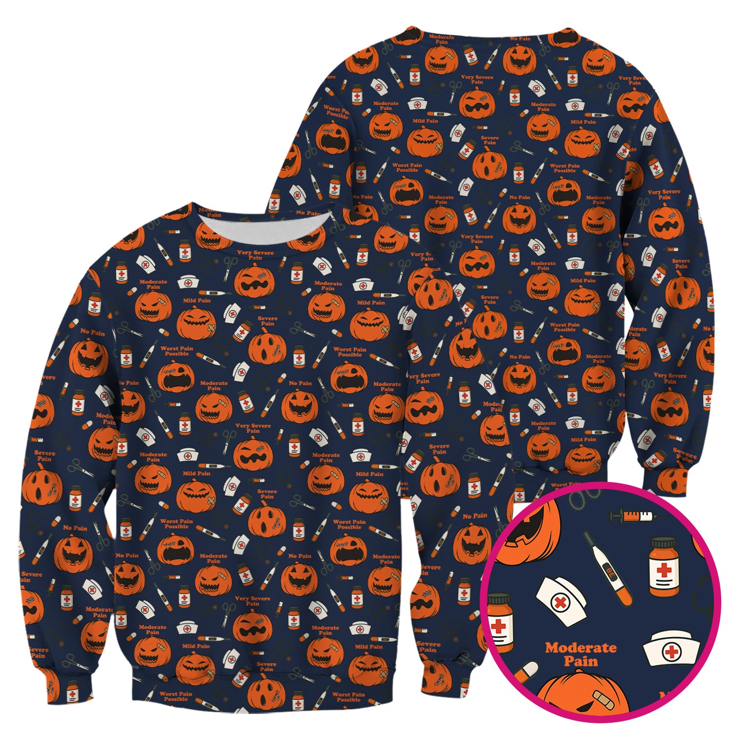 Halloween Nurse Scrub Top - Pumpkin Pain Scale Medical Shirt - Spooky Gift for RN LPN CNA