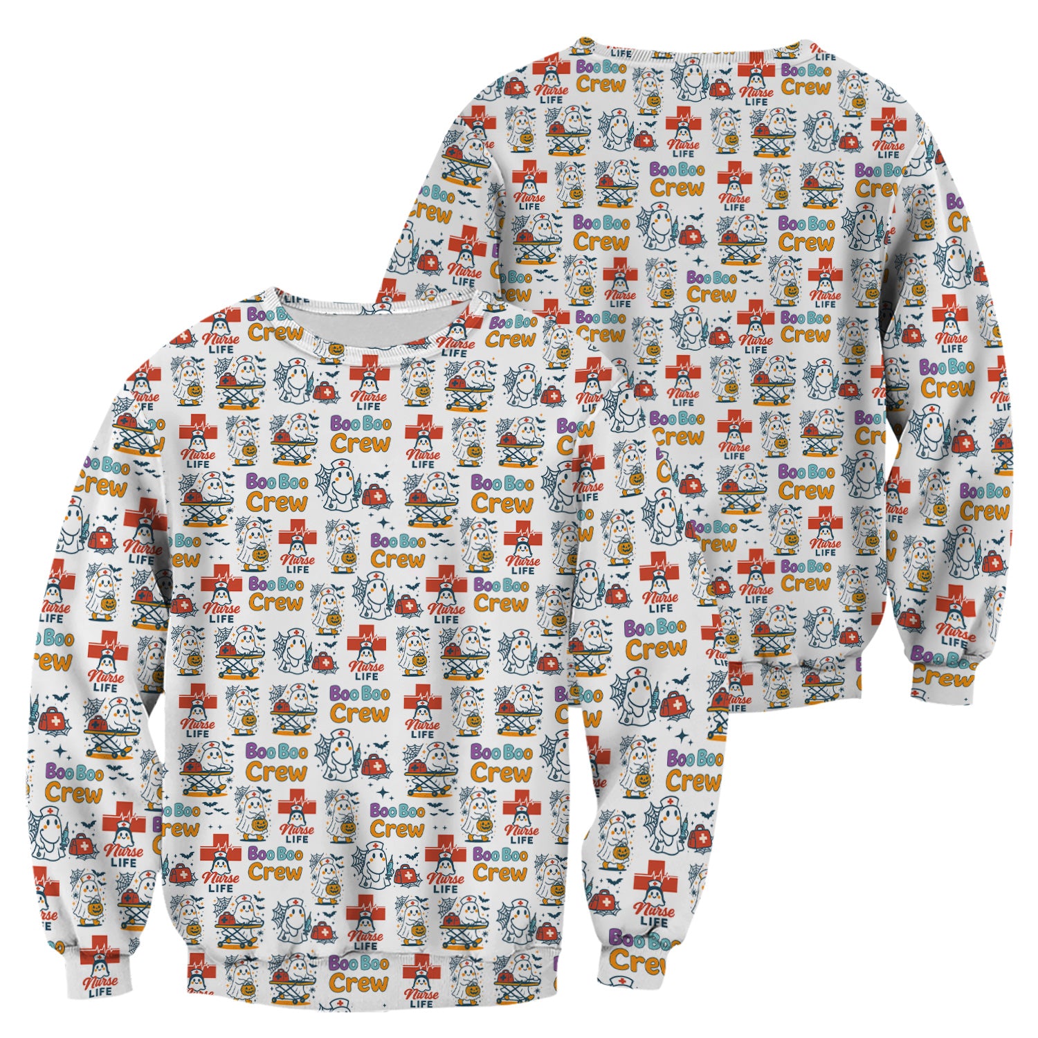 Cute Ghost Nurse Shirt for Halloween - Spooky Boo Boo Crew & Medical Icons Graphic Tee - Gift for ER LPN CNA Nurses