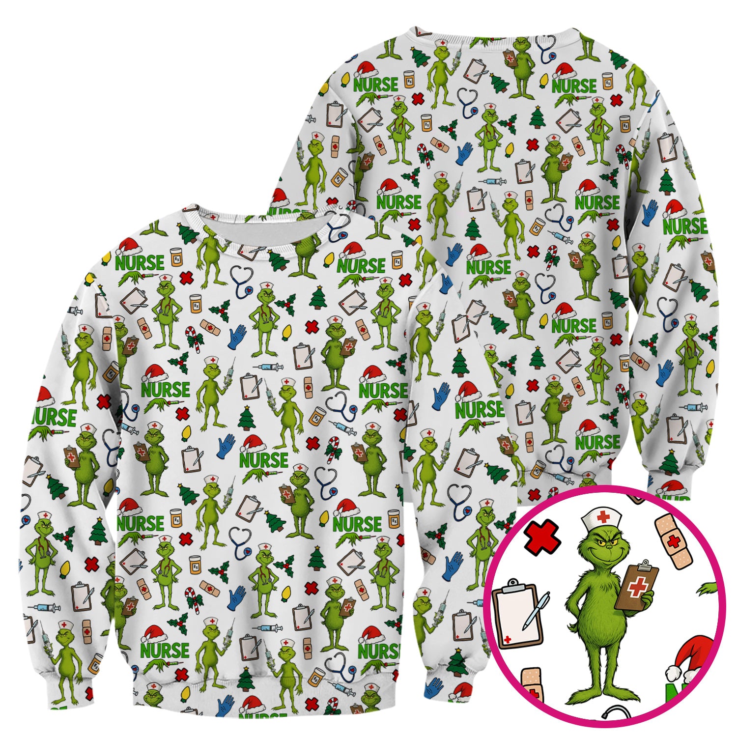 Christmas Grinch Scrub Top - Funny Nurse Medical Uniform Shirt - Multiple Color Options CNA RN LPN Gift
