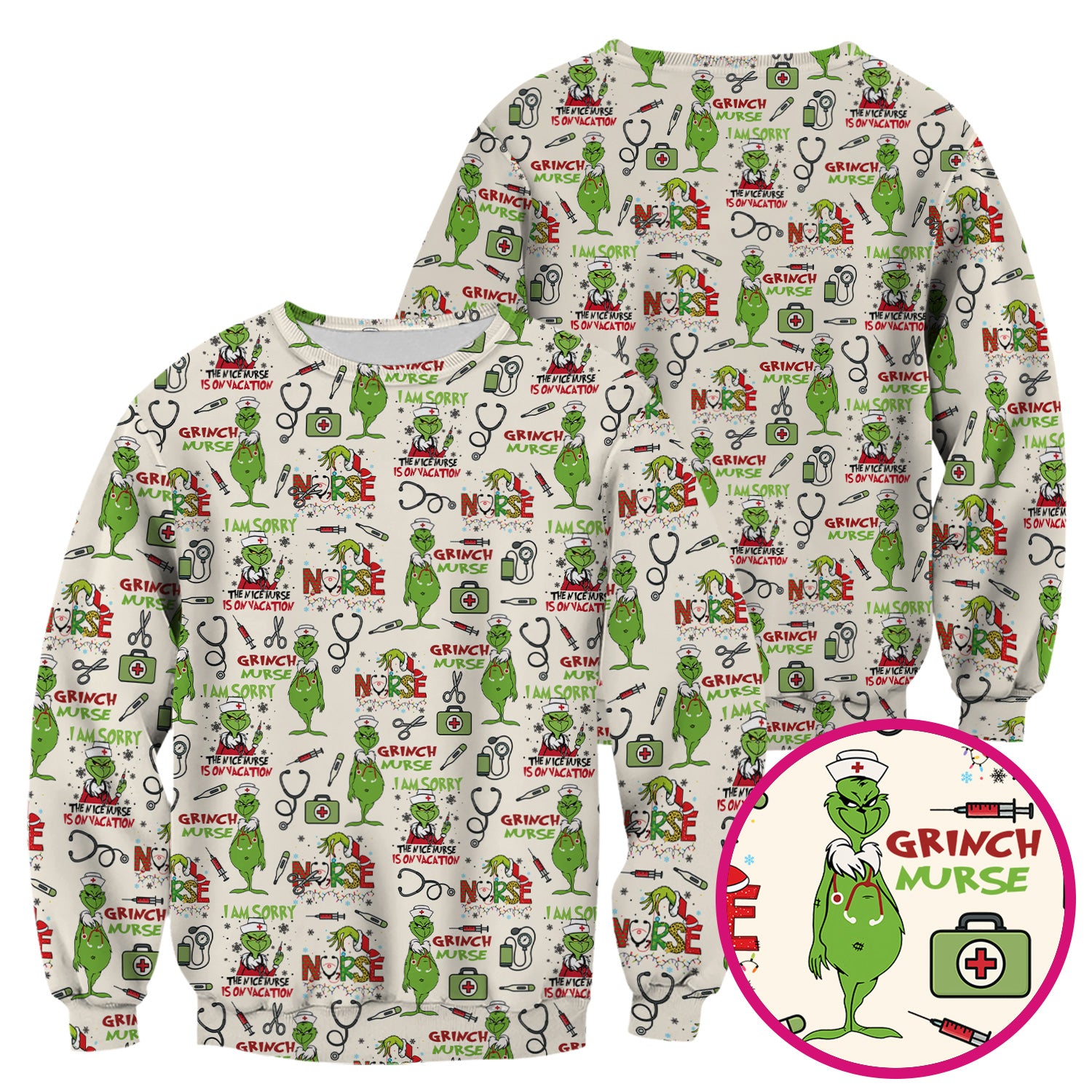 Personalized Funny Grinch Nurse Scrub Top - Christmas Medical Uniform for Nurse - Holiday RN LPN CNA Gift
