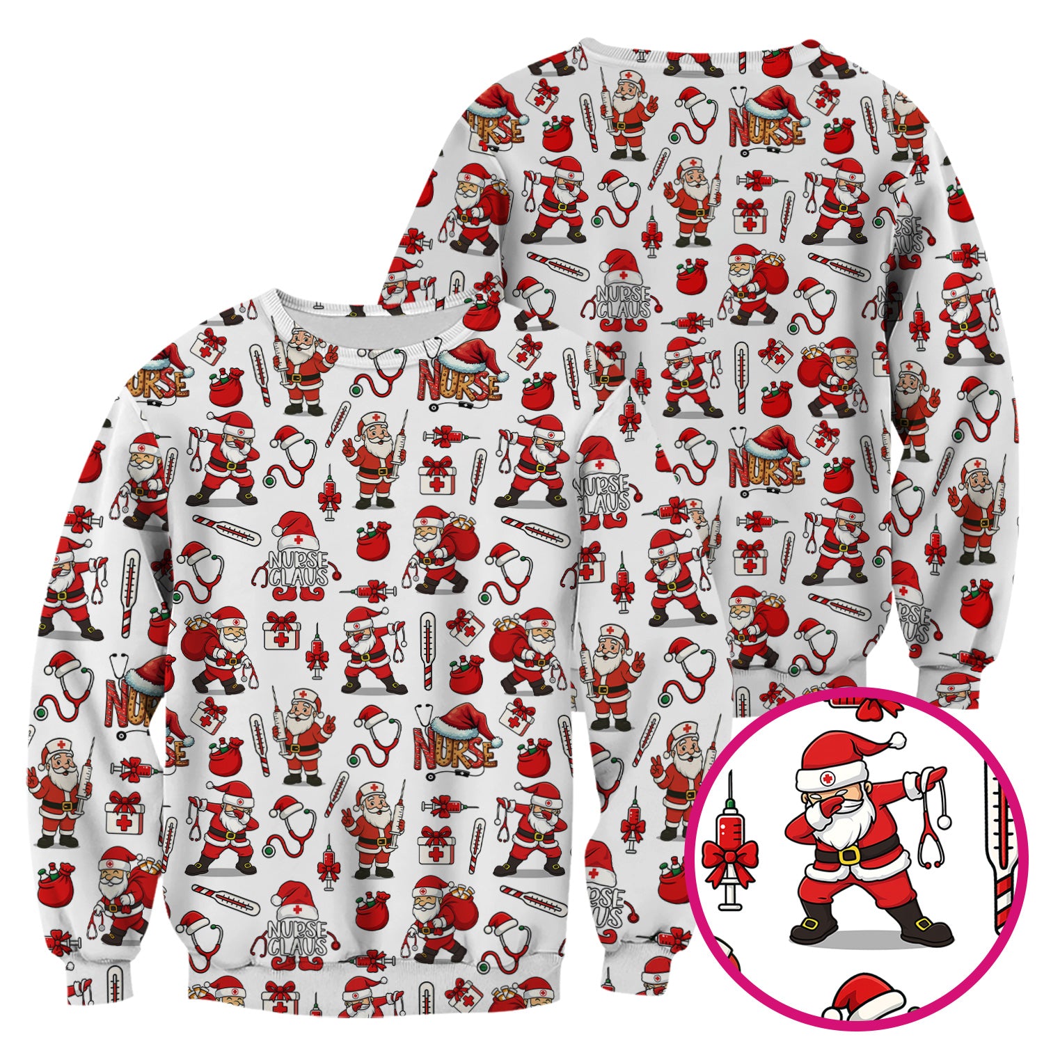 Nurse Claus Christmas Scrub Shirt - Cute Santa Nurse Scrub Top Multi Color - Funny Holiday Nursing Scrub Shirt with Pockets