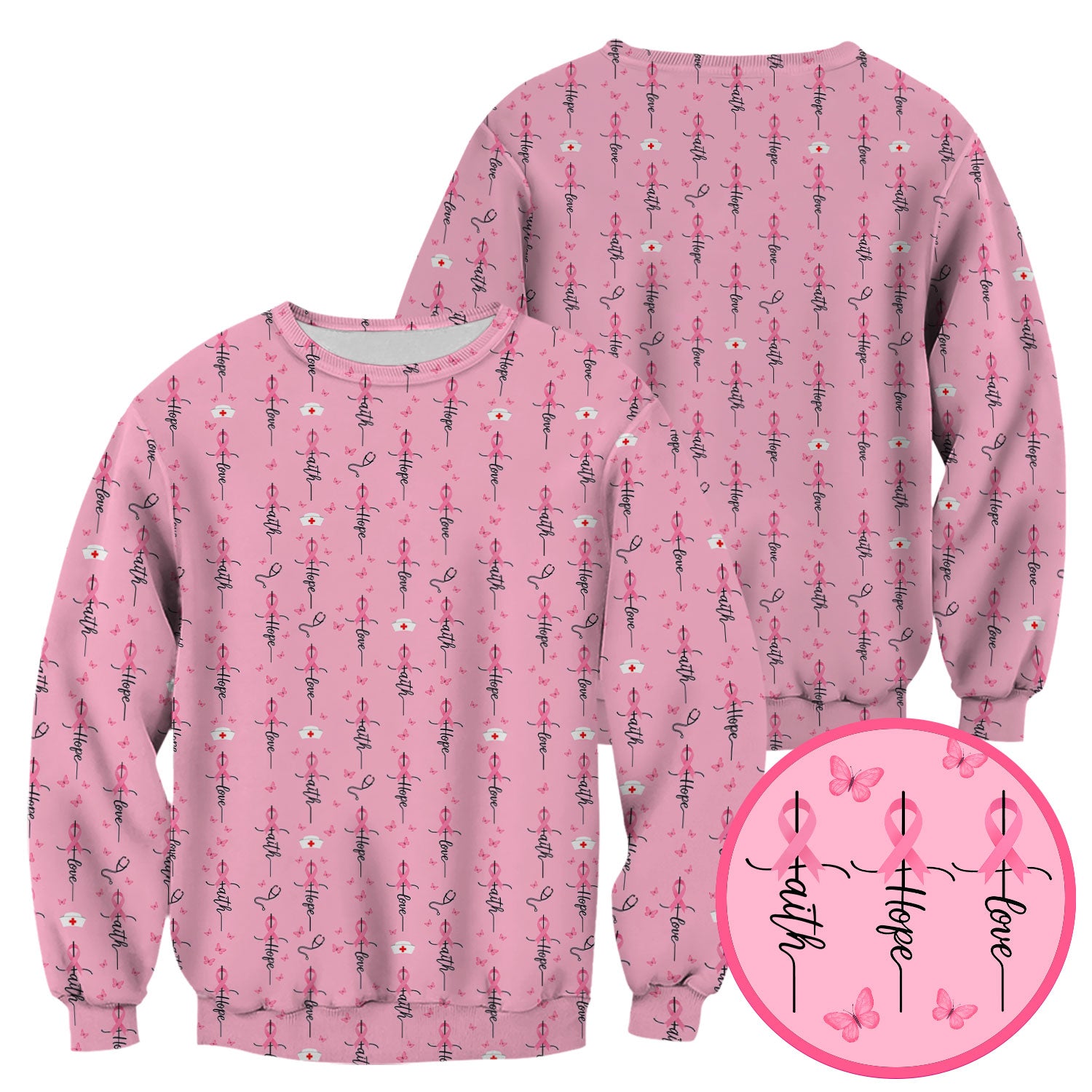 Breast Cancer Awareness Scrub Top Multi Color - Faith Hope Love Pink Ribbon Nursing Shirt - Supportive Nurse Workwear