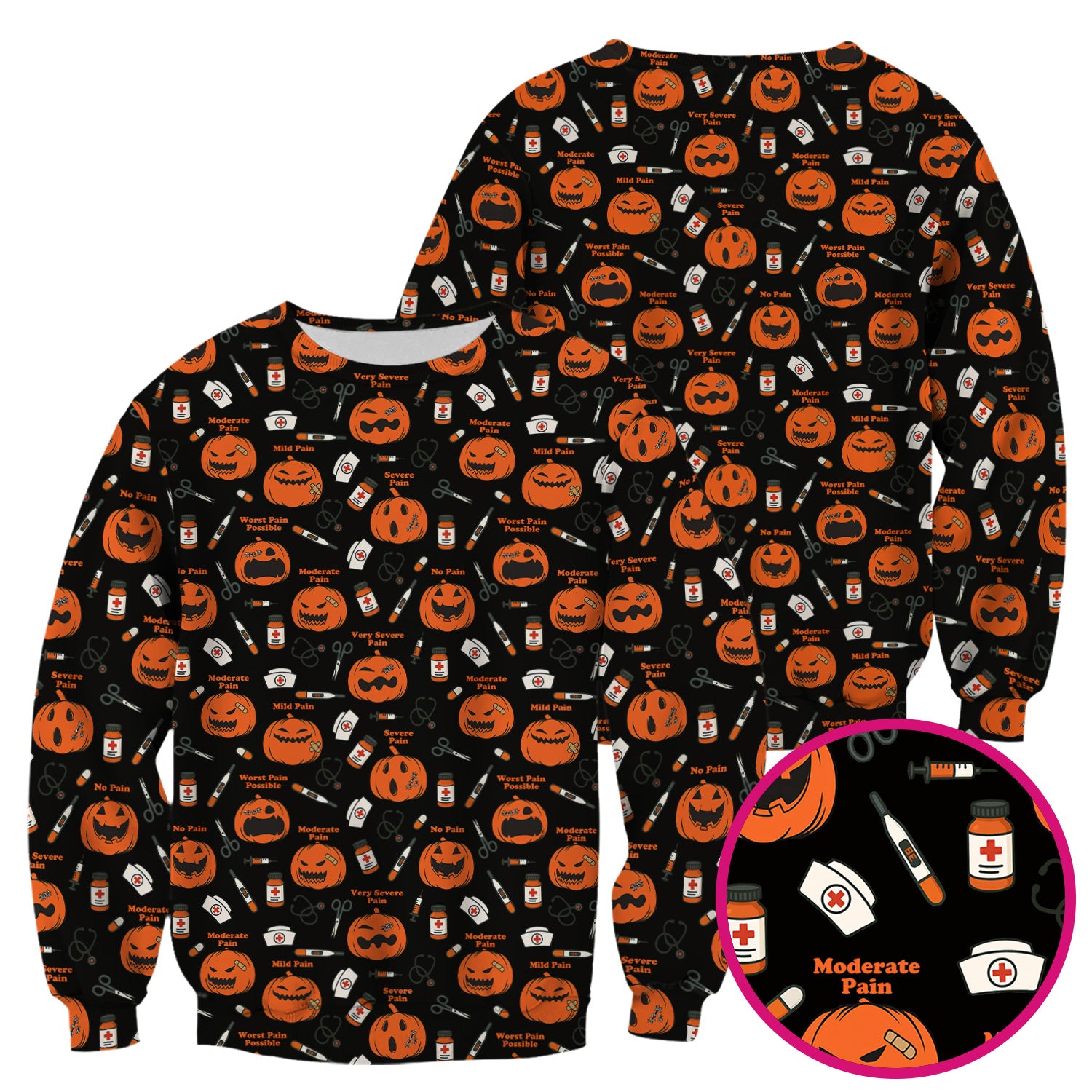Halloween Nurse Scrub Top - Pumpkin Pain Scale Medical Shirt - Spooky Gift for RN LPN CNA