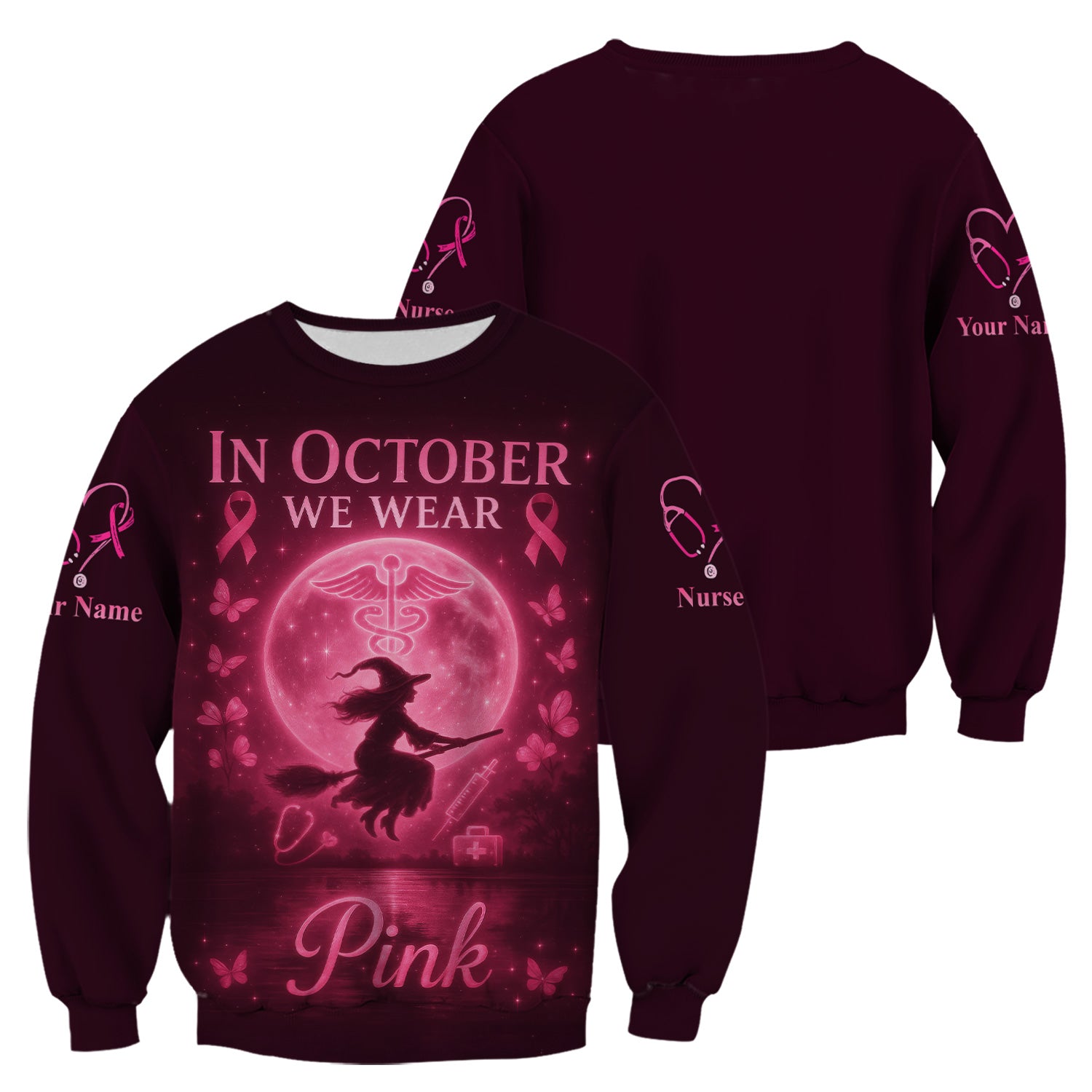 Custom Pink Ribbon Nurse Shirt for Women - Breast Cancer Awareness Halloween Tee - Gift for RN LPN CNA