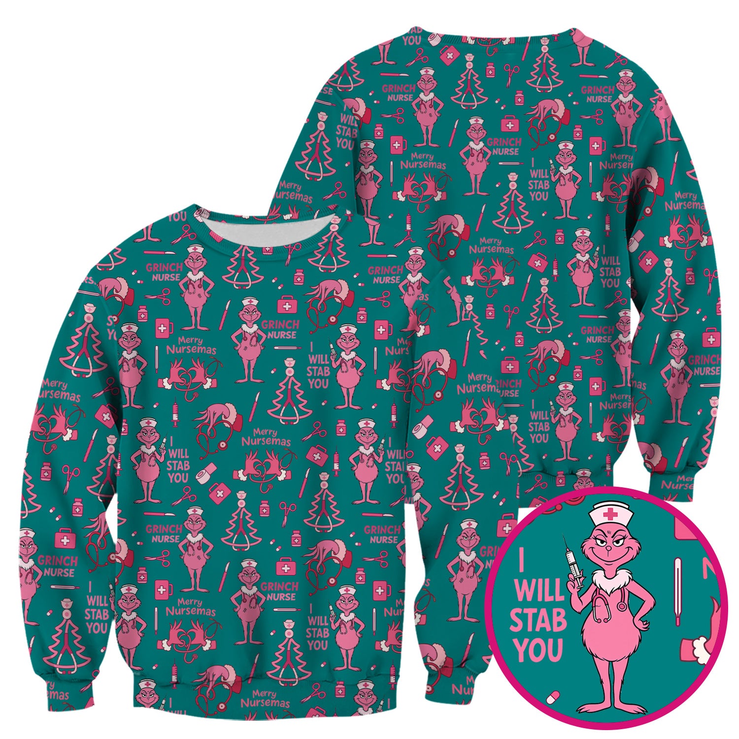 Funny Grinch Nurse Scrub Top - Merry Nursemas Shirt for Women - Multiple Color Options RN LPN CNA Gift