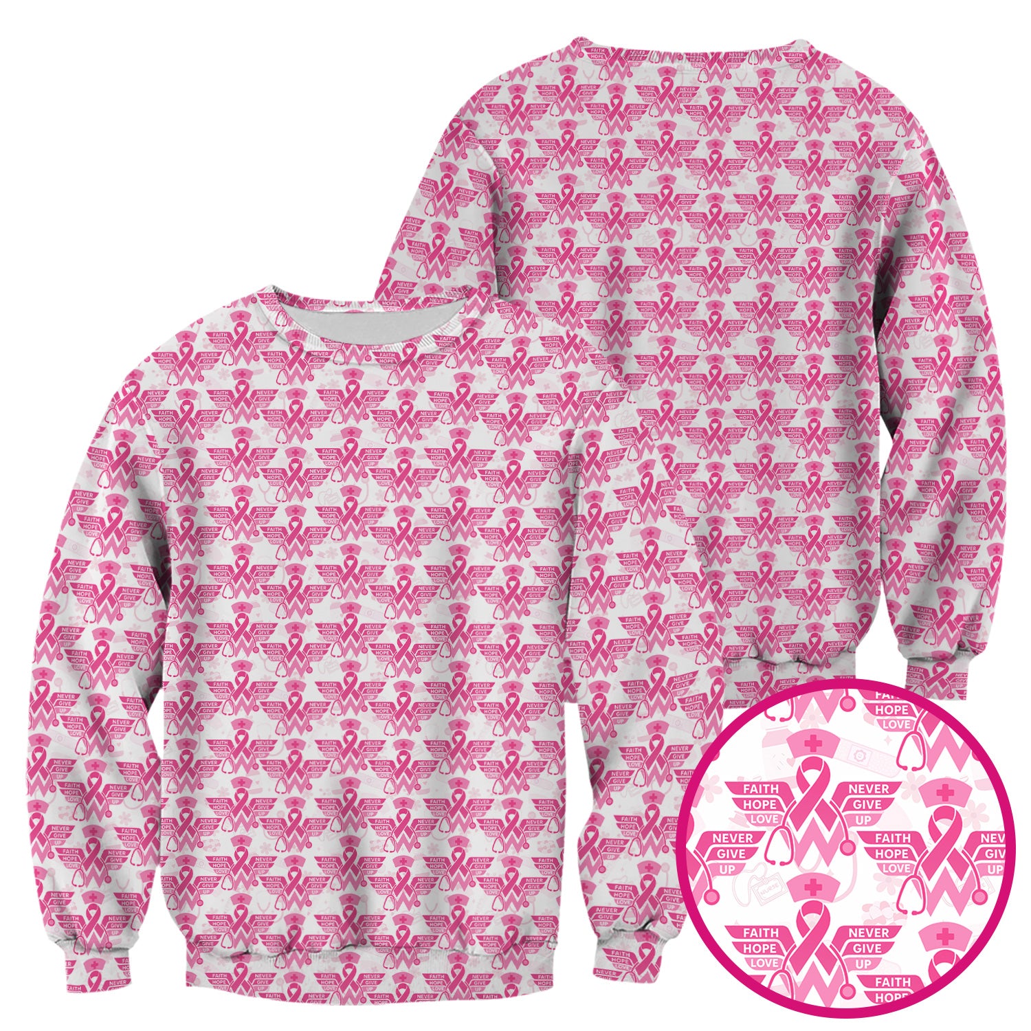 Breast Cancer Awareness Scrub Top - Pink Ribbon Nurse Shirt Multi Color - Faith Hope Love Nursing Workwear with Pockets