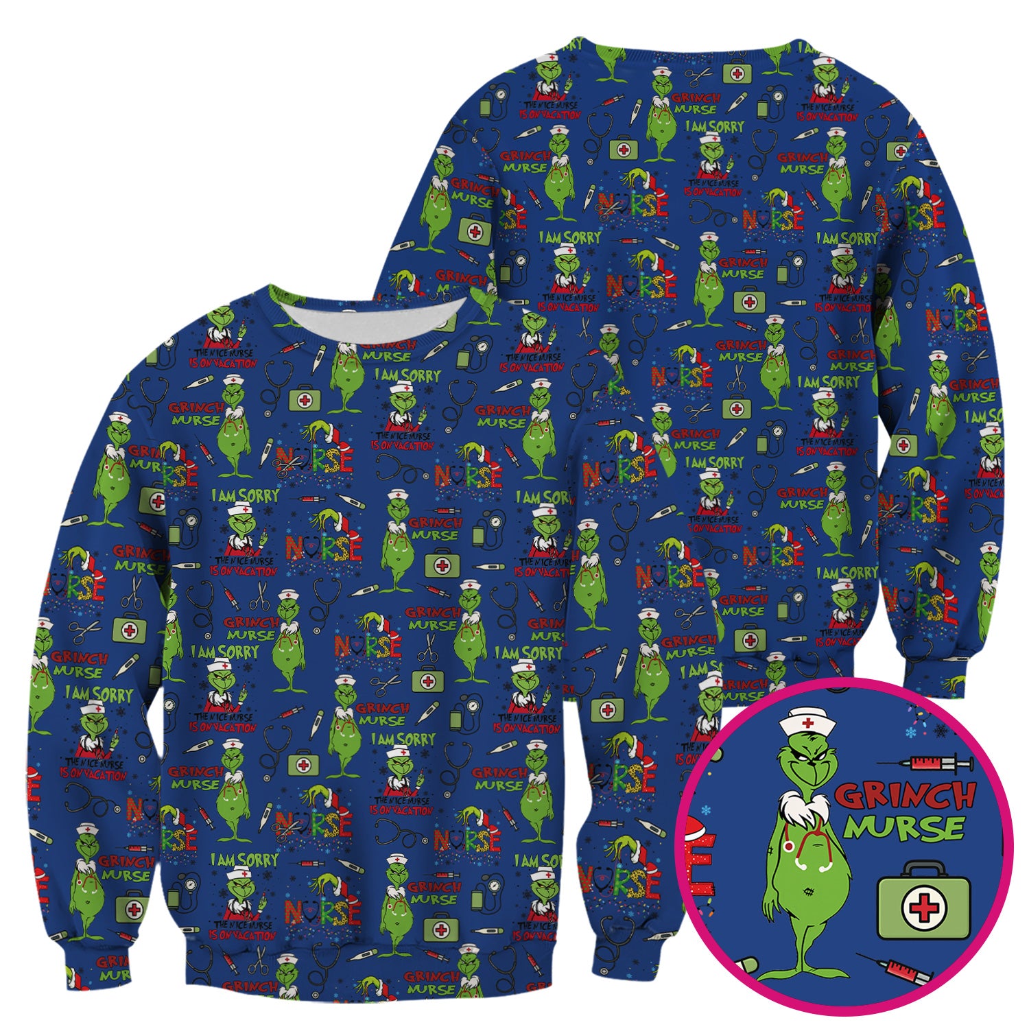 Grinch Nurse Scrub Top - Christmas Medical Uniform - Holiday Healthcare RN LPN CNA Gift