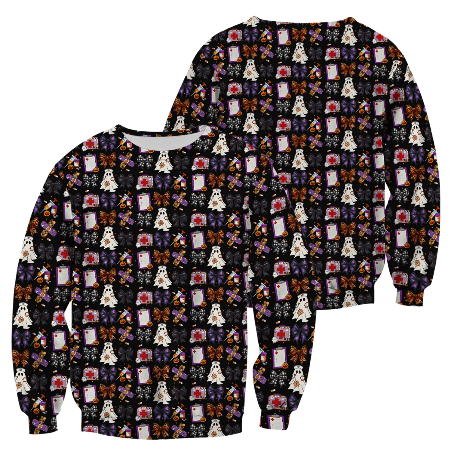 Cute Halloween Shirt for Nurses - Spooky Ghost Pumpkin & Medical Icons Graphic Tee - Gift for RN LPN CNA