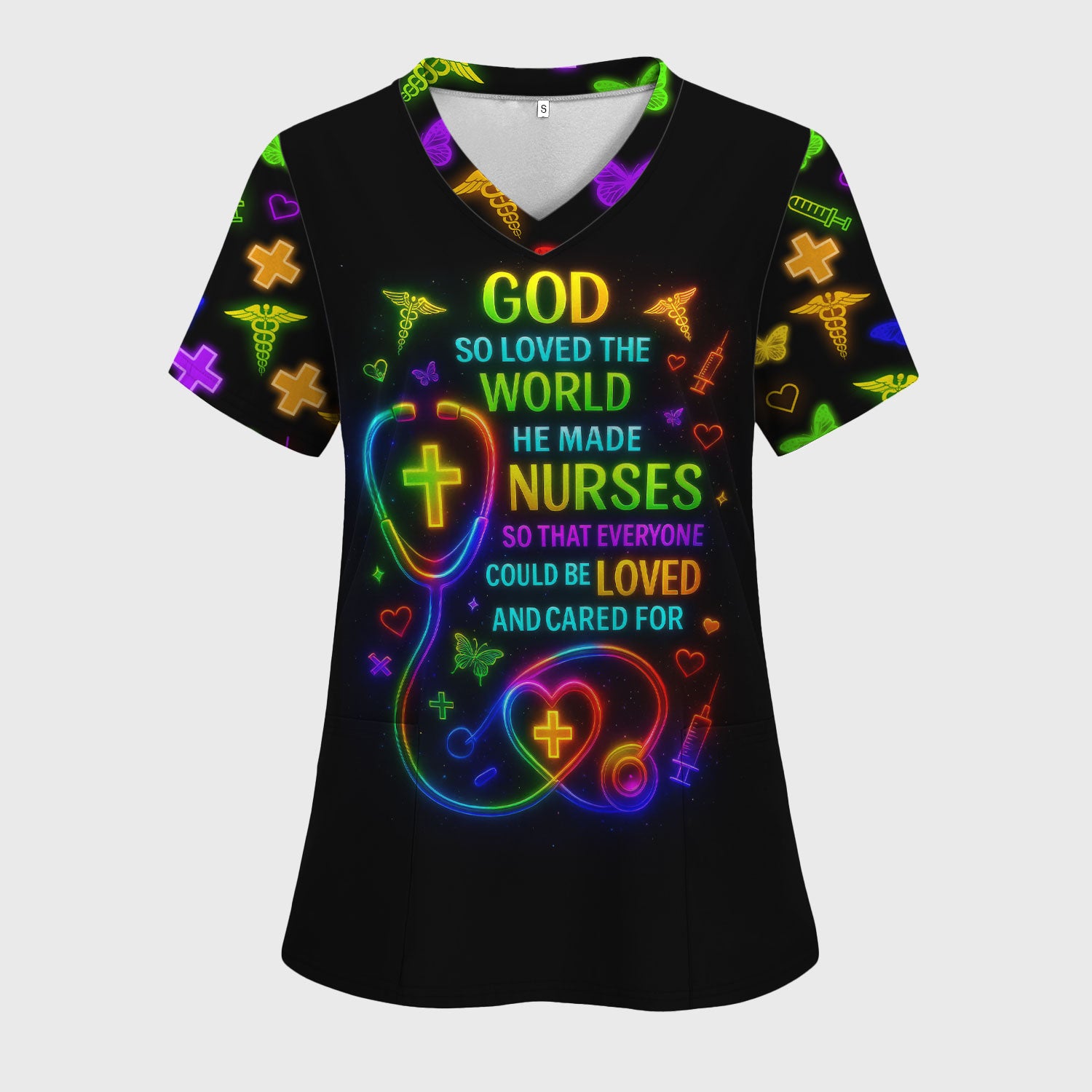 Christian Nurse Faith Scrub Top - God Made Nurses Inspirational Quote Design - Gift for Women RN LPN & Healthcare Workers