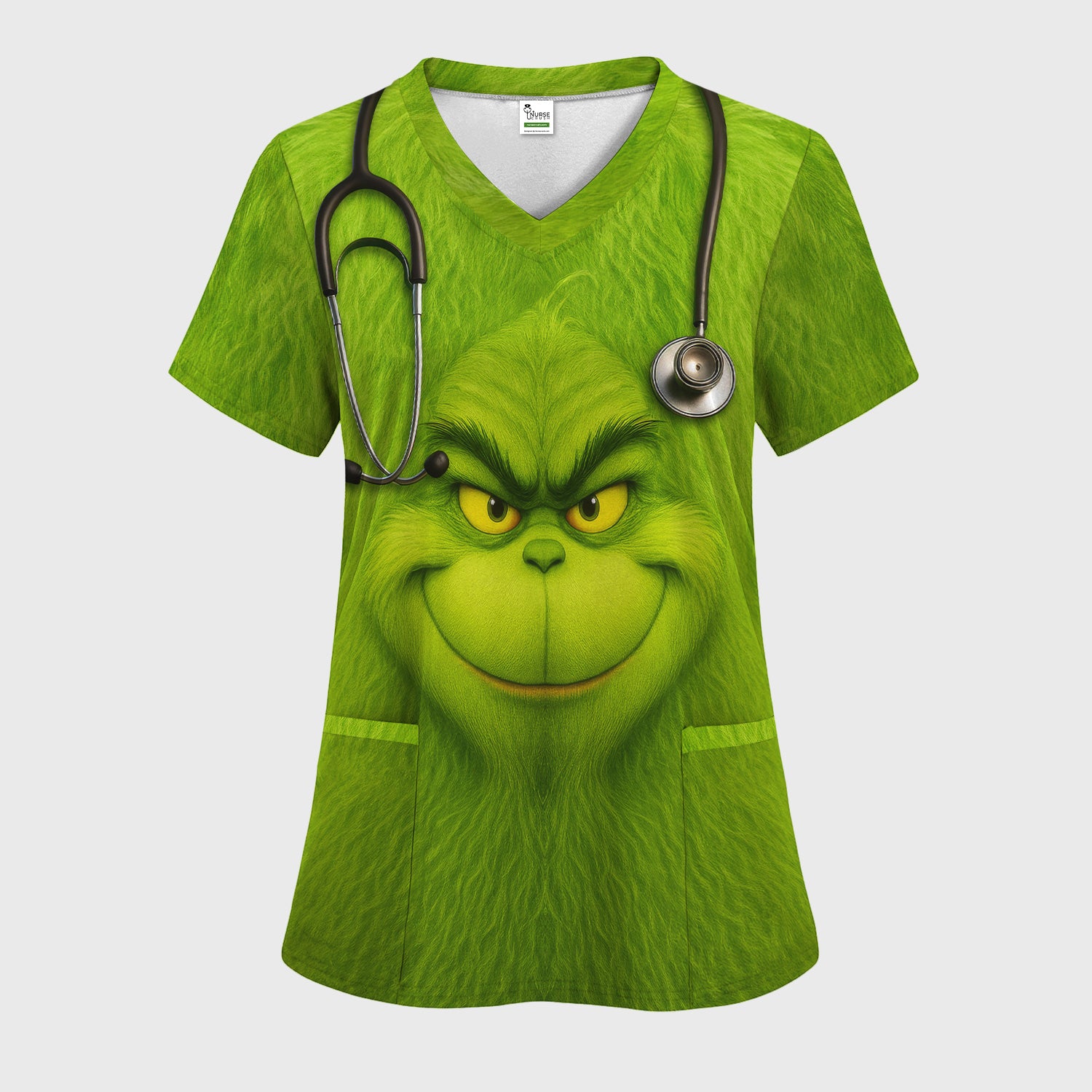 Funny Grinch Nurse Scrub Top - Green Nurse Shirt with Stethoscope Christmas Outfit - Gift for RN CNA LPN