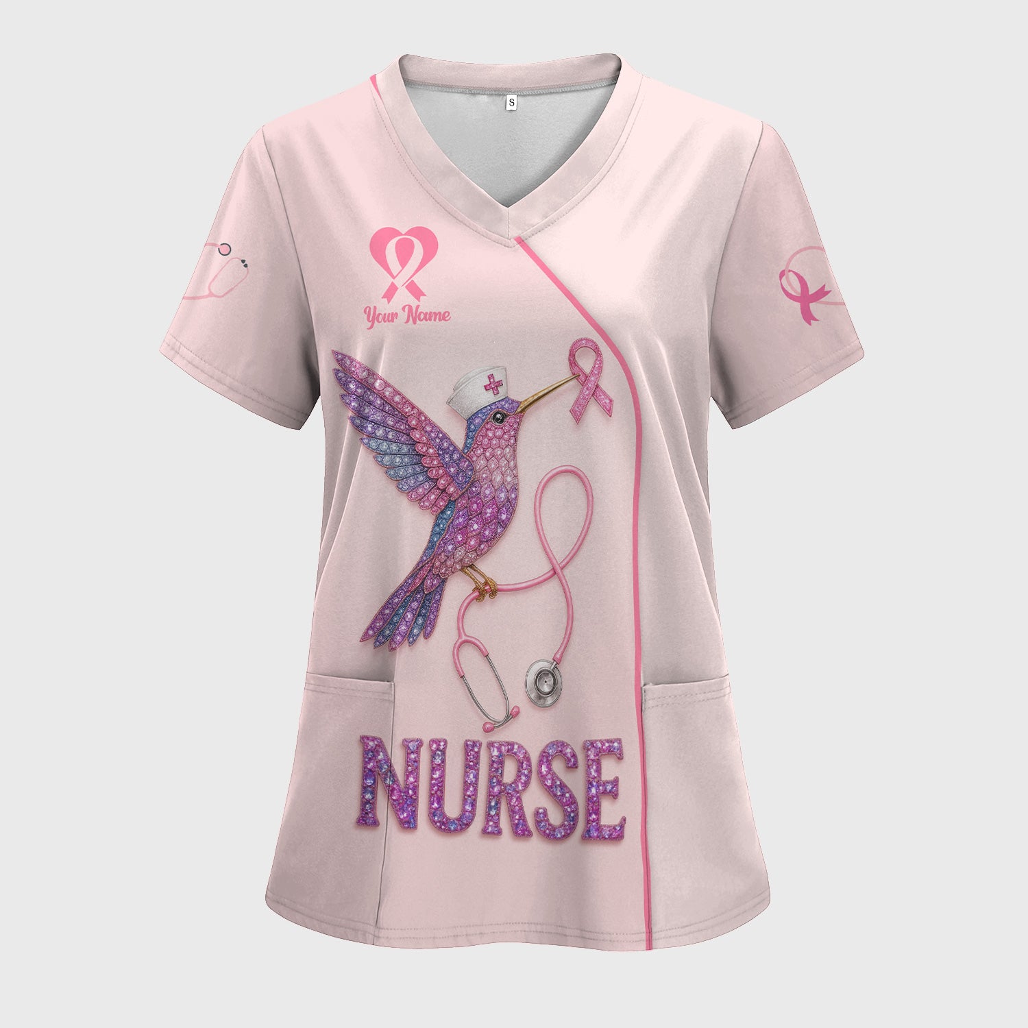 Custom Hummingbird Nurse Shirt - Breast Cancer Awareness Ribbon Graphic Tee - Gift for RN LPN CNA