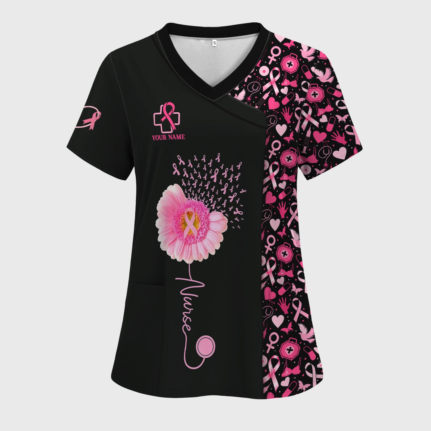 Custom Nurse Breast Cancer Awareness Shirt - Pink Gerbera Daisy & Ribbon Graphic Tee - Gift for Women RN LPN