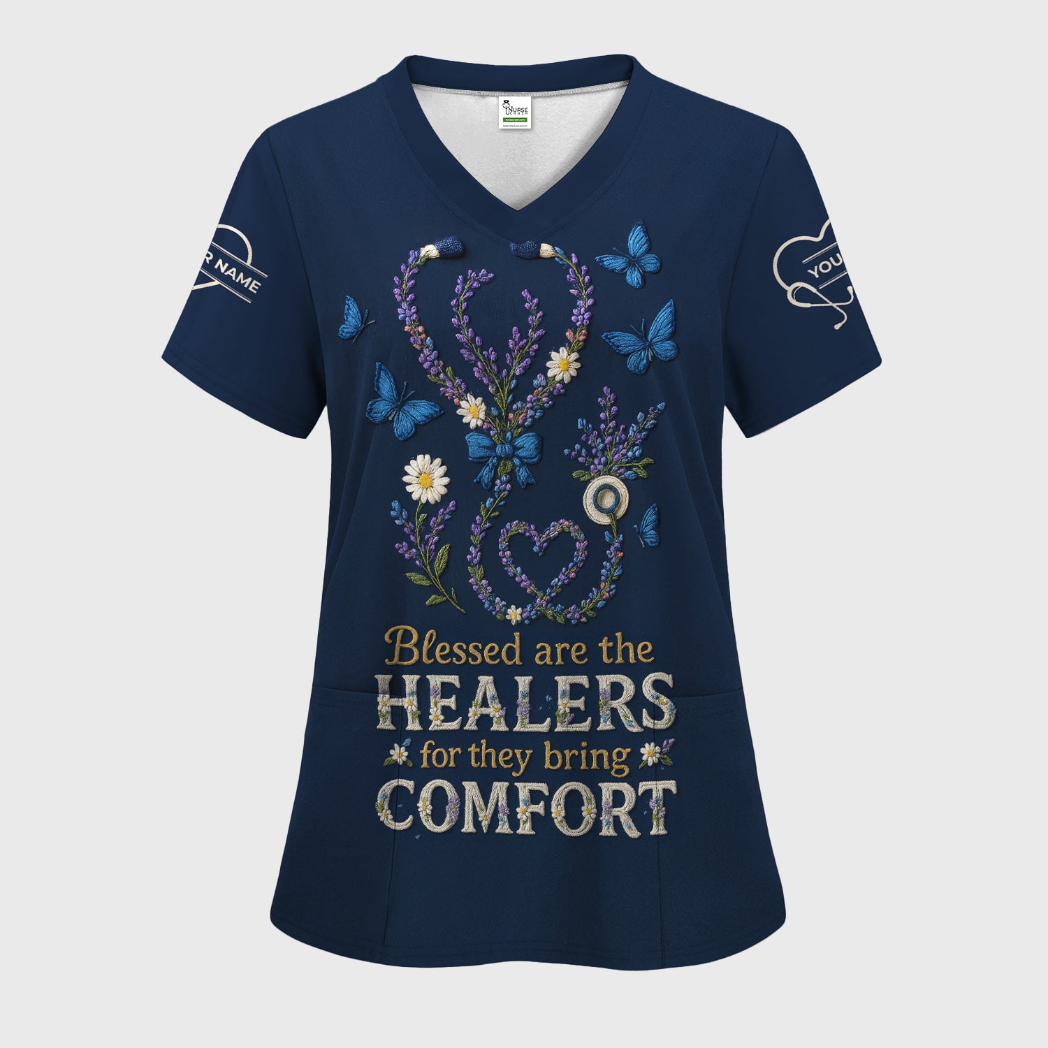 Blessed Are the Healers Nurse T-Shirt - Floral Stethoscope Shirt for Nurses - Inspirational Comfort Workwear Gift Tee