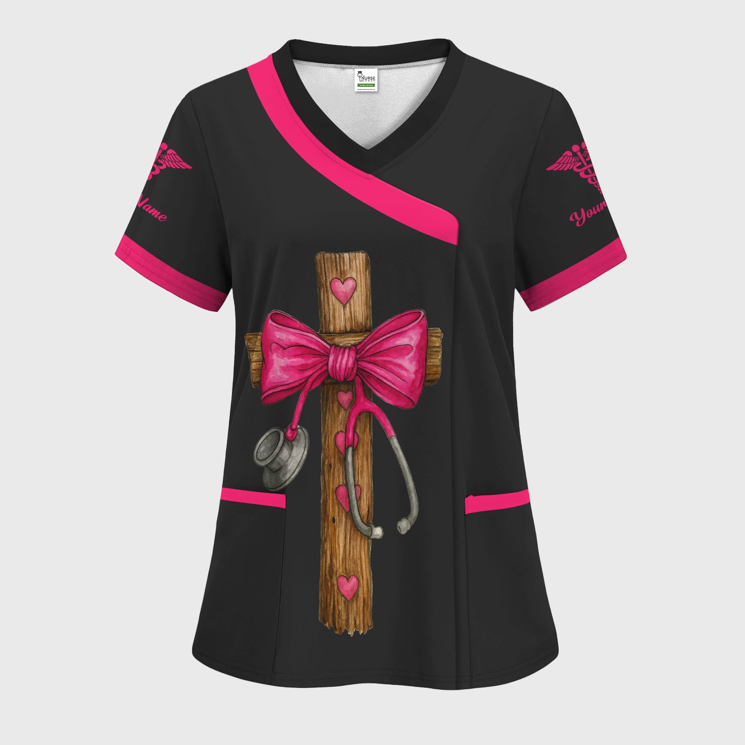 Personalized Nurse Prayer Quote Scrub Top - Custom Cross & Stethoscope Design - RN LPN CNA Healthcare Workers Gift