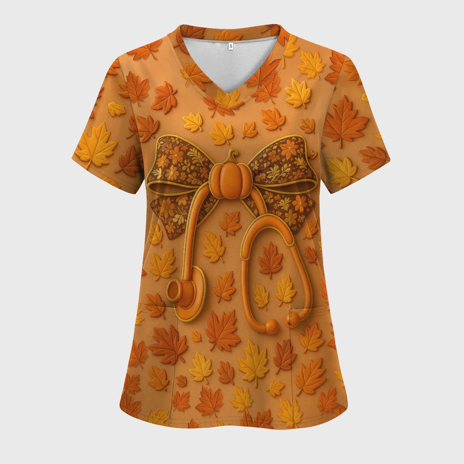 Autumn Pumpkin Nurse Shirt - Fall Leaves Stethoscope Medical Tee - CNA RN LPN Healthcare Worker Gift