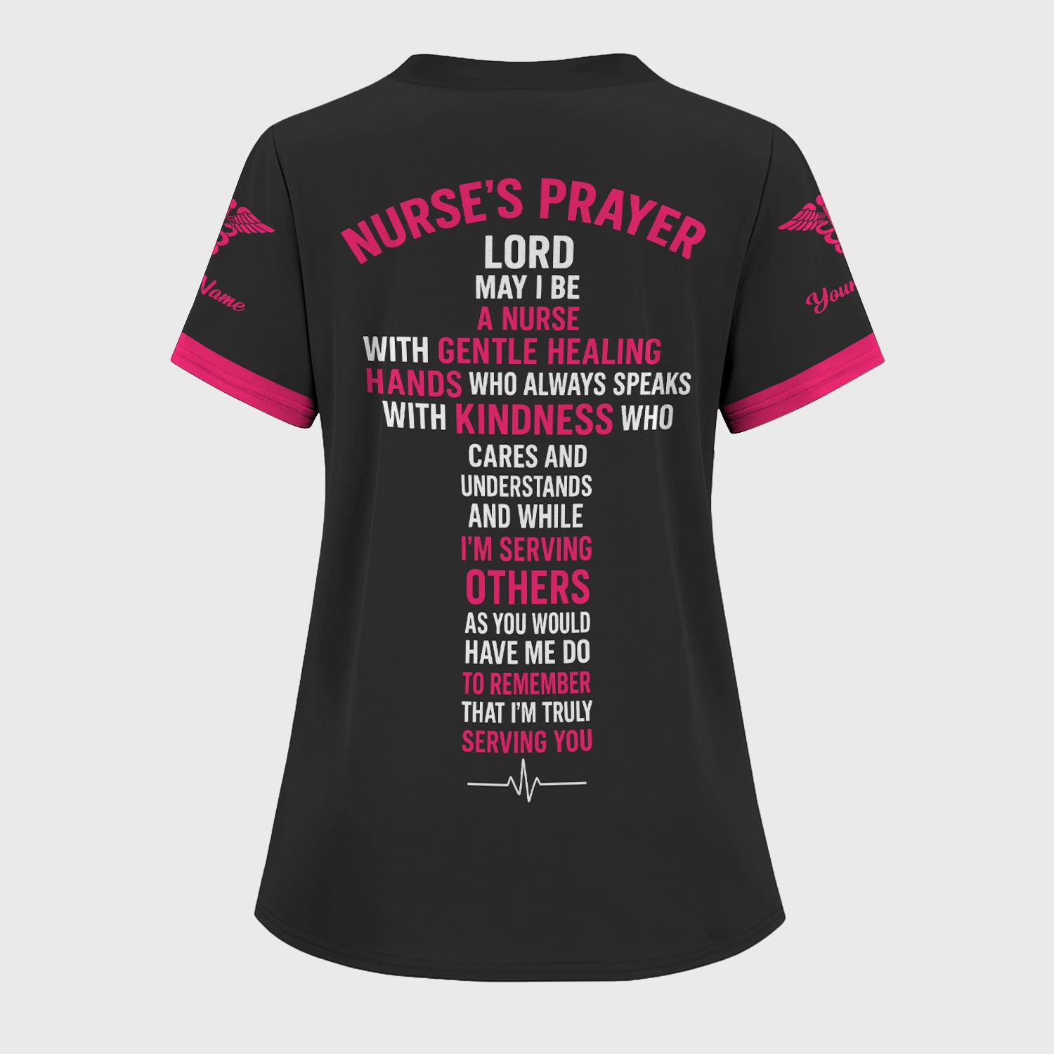 Personalized Nurse Prayer Quote Scrub Top - Custom Cross & Stethoscope Design - RN LPN CNA Healthcare Workers Gift