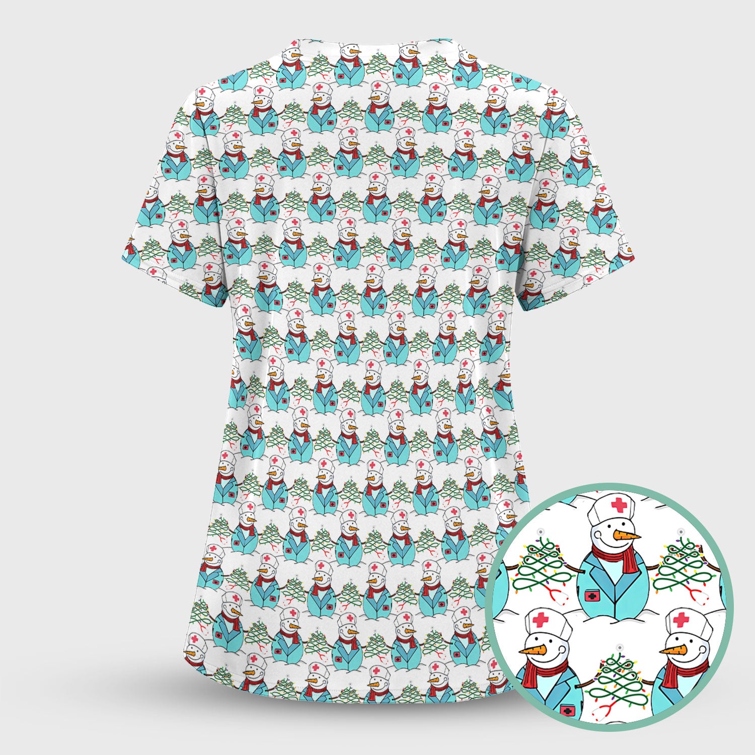 Funny Nurse Scrubs Christmas Edition - Snowman Doctor Print Top - Custom Multi Color Medical Shirt Gift for Nurses and Healthcare Staff