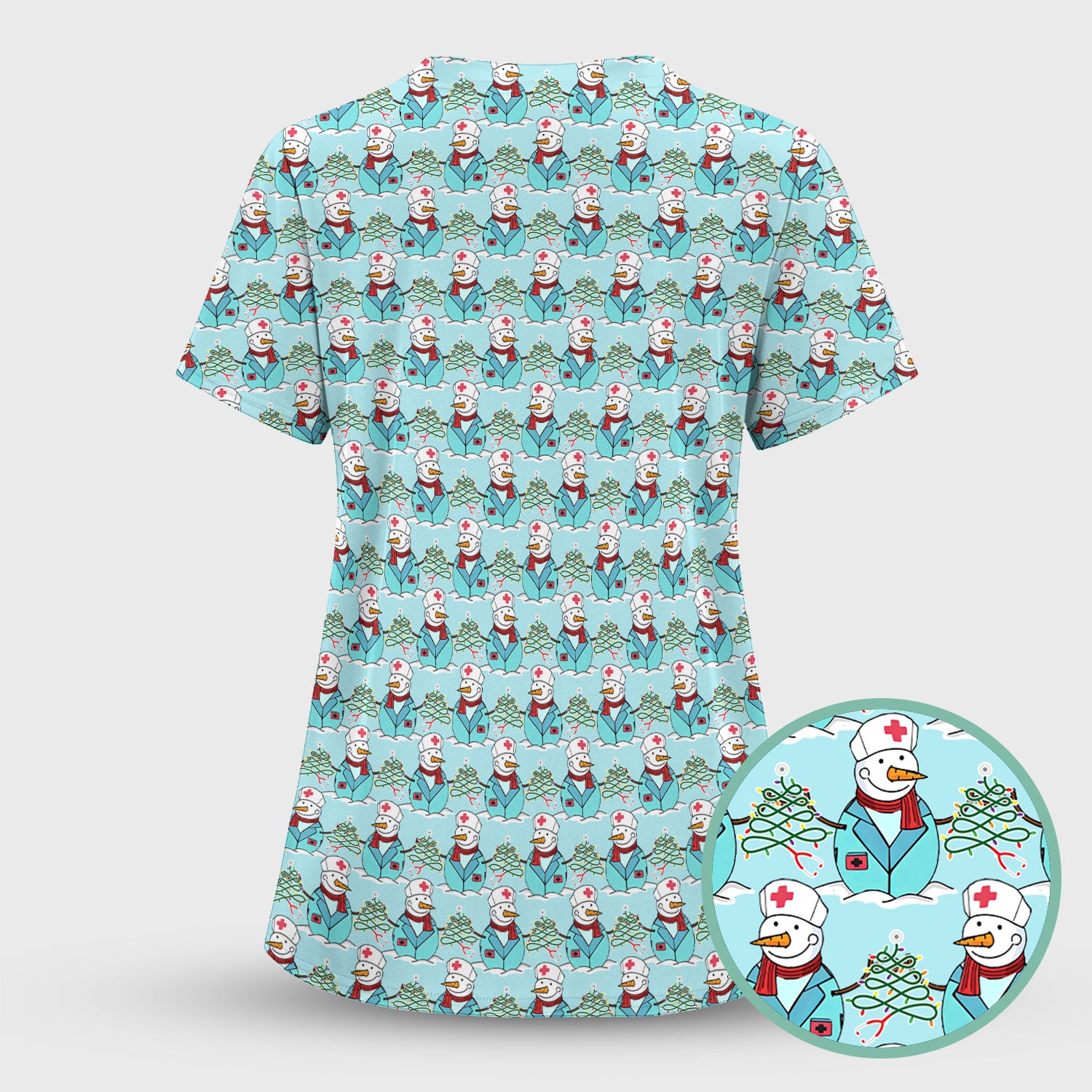 Christmas Nurse Scrubs for Women - Cute Snowman Medical Print Top - Multi Color Custom Nursing Shirt Holiday Gift for Healthcare Workers