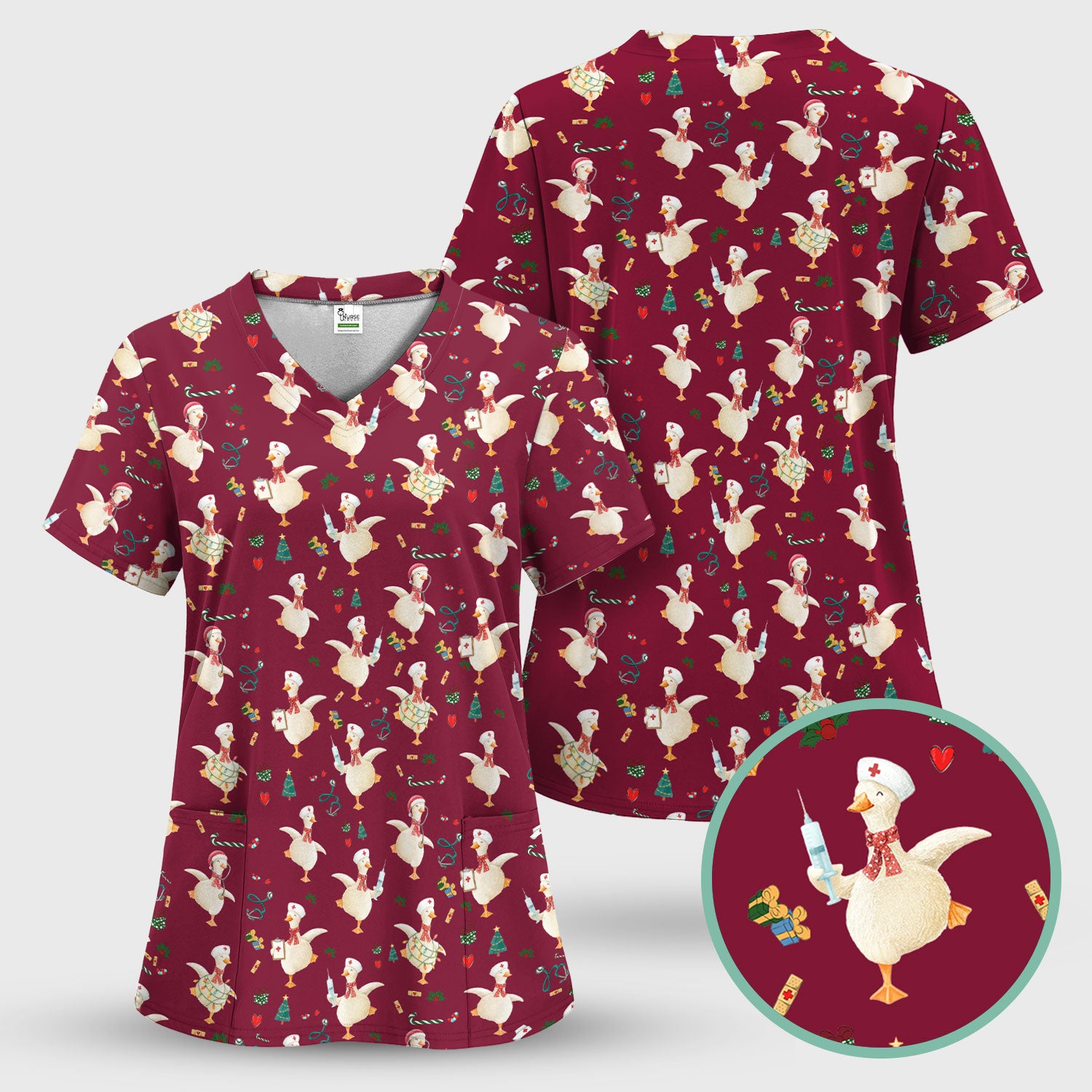 Cute Christmas Goose Scrub for Nurses - Funny Holiday Medical Shirt - Festive Xmas Top for RN CNA LPN Nursing Student Gift