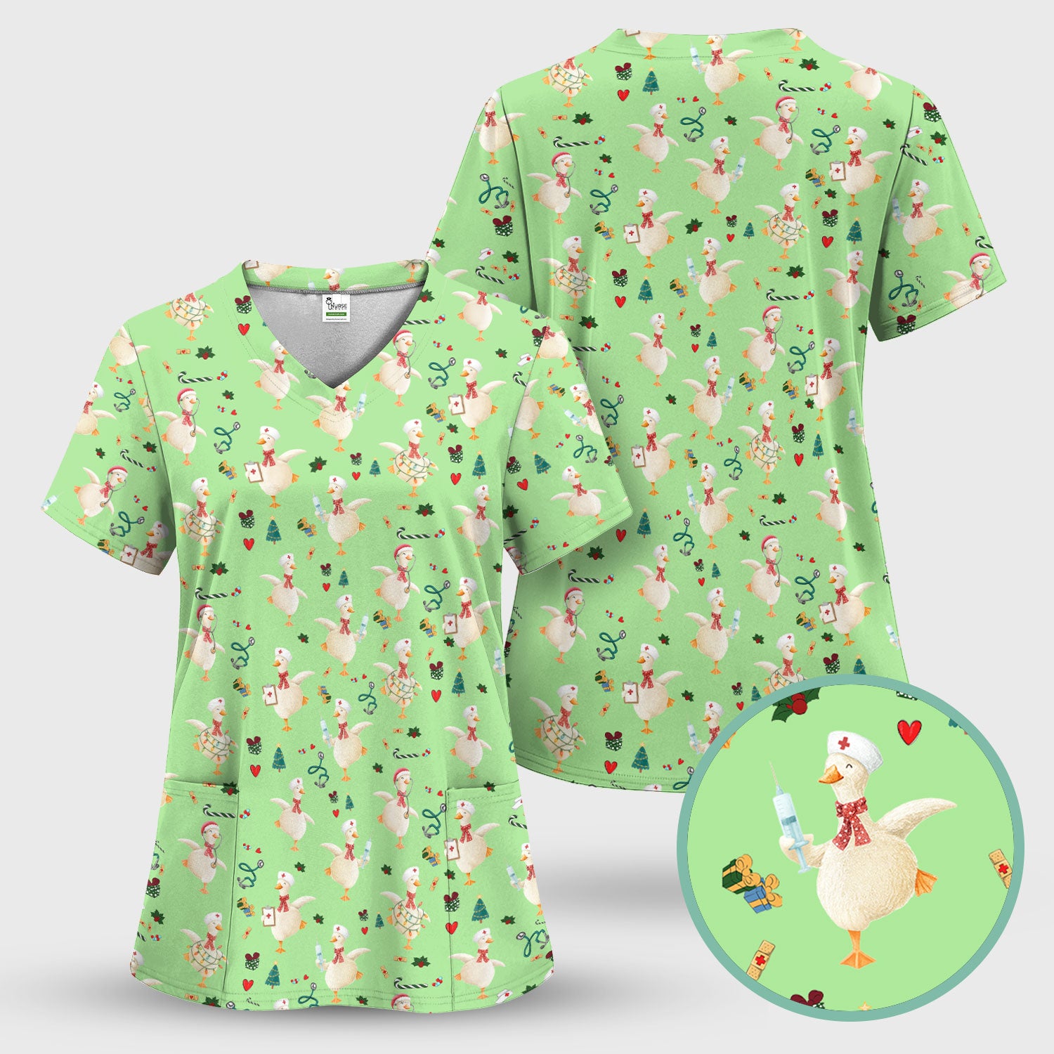 Cute Christmas Goose Scrub for Nurses - Funny Holiday Medical Shirt - Festive Xmas Top for RN CNA LPN Nursing Student Gift