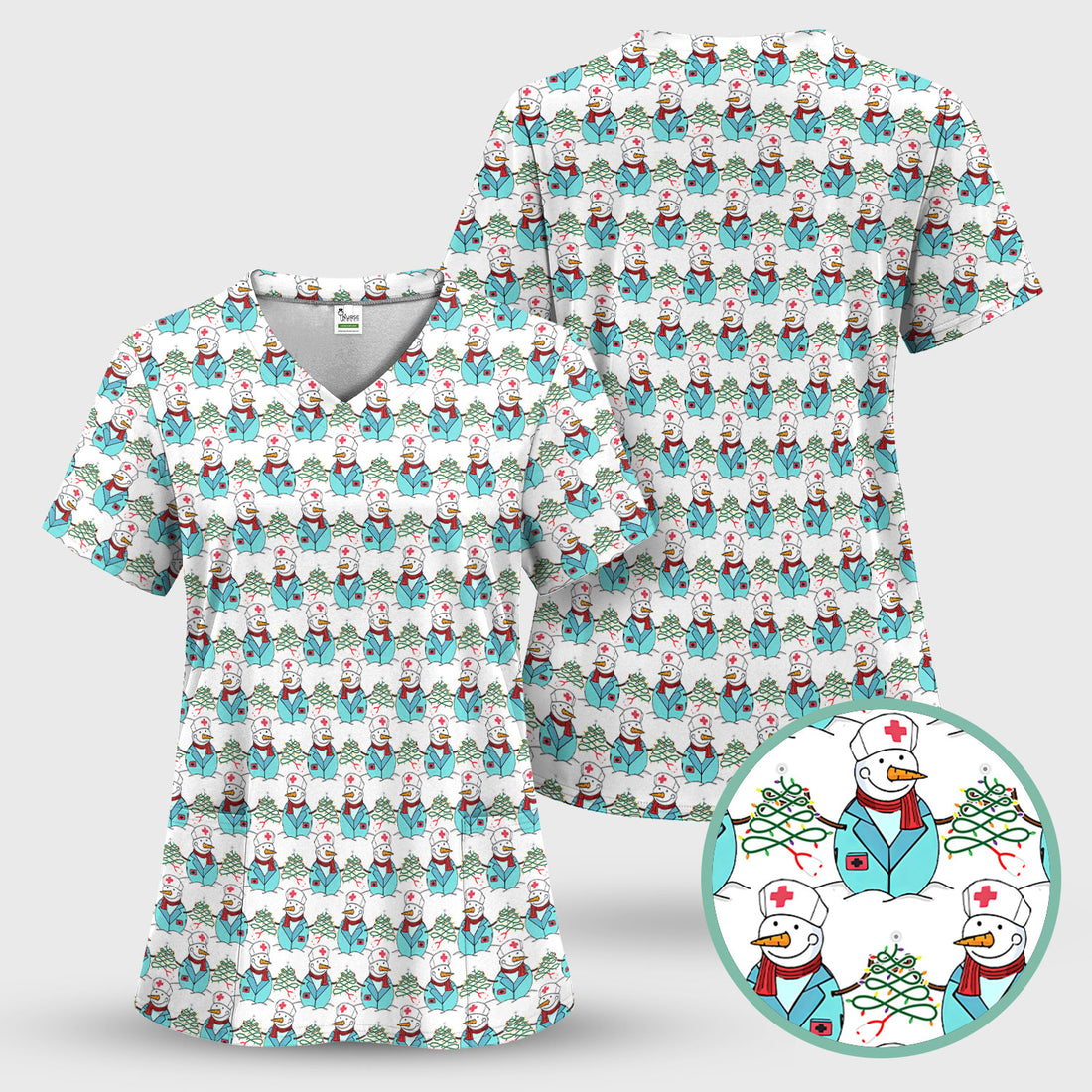 Funny Nurse Scrubs Christmas Edition - Snowman Doctor Print Top - Custom Multi Color Medical Shirt Gift for Nurses and Healthcare Staff