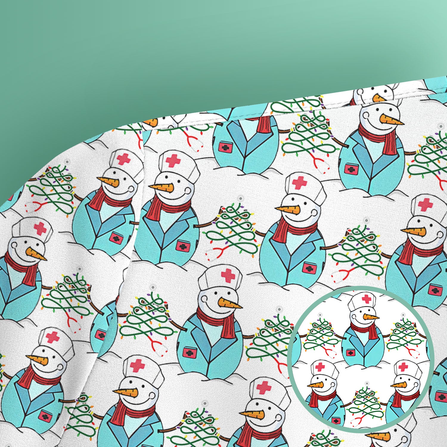 Funny Nurse Scrubs Christmas Edition - Snowman Doctor Print Top - Custom Multi Color Medical Shirt Gift for Nurses and Healthcare Staff